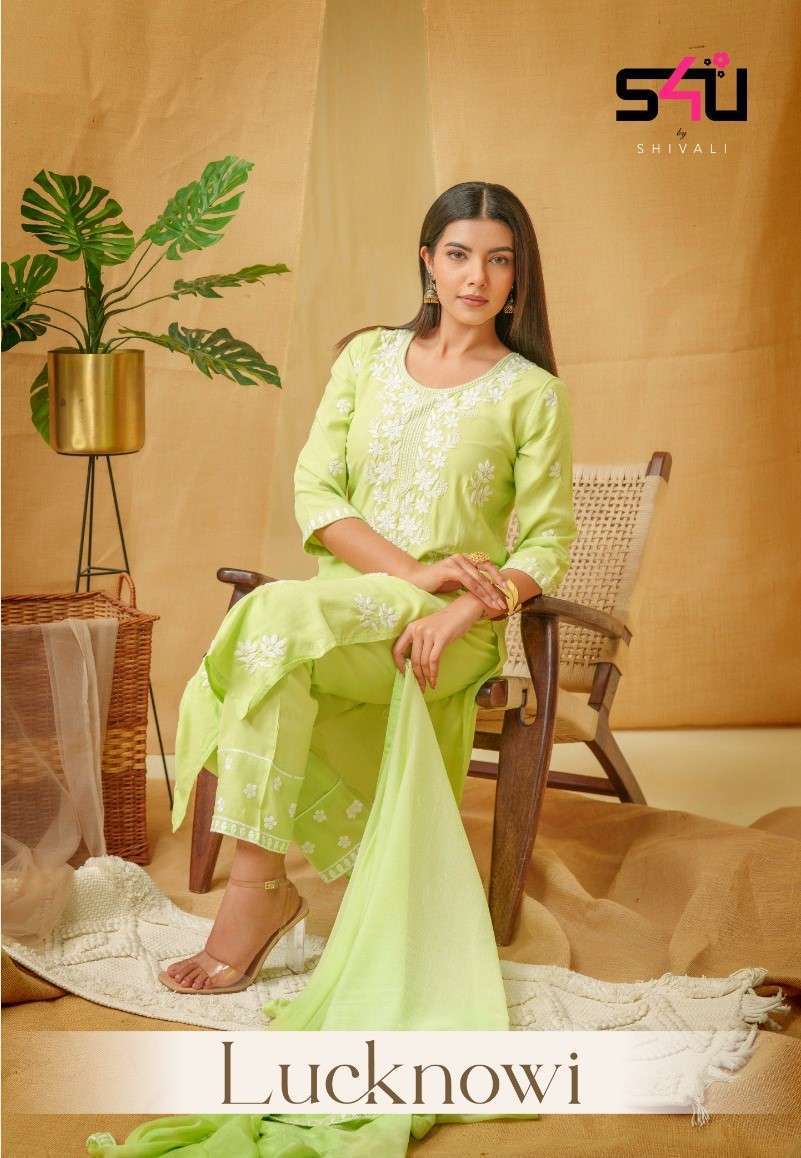 S4U LUCKNOWI RAYON EMBRODERY WORK DESIGNER KURTI WHOLESALE RATE