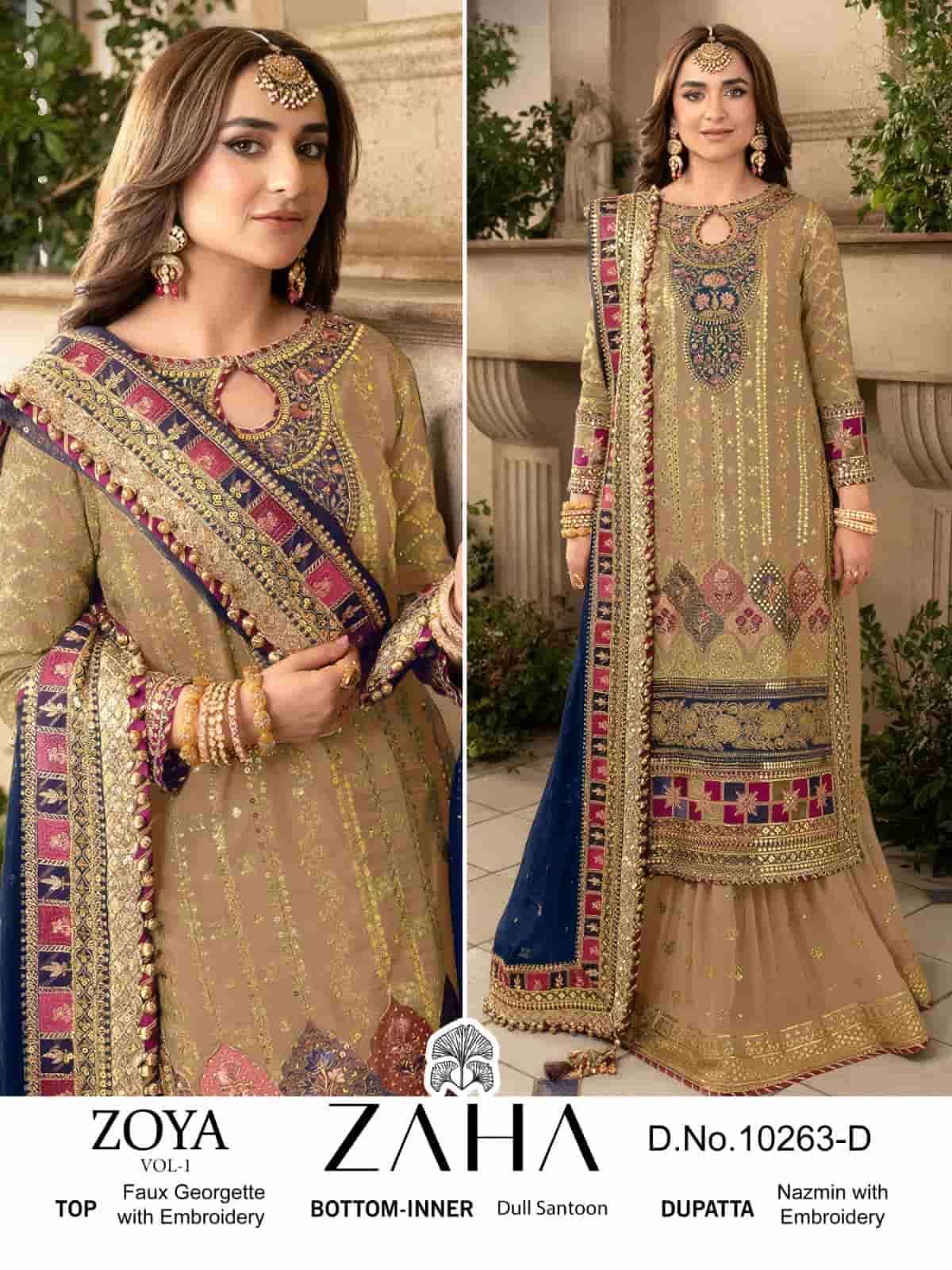 ZAHA ZOYA VOL-1 FAUX GEORGETTE FESTIV WEAR PAKISTANI SUIT ONLINE SUPPLIER 