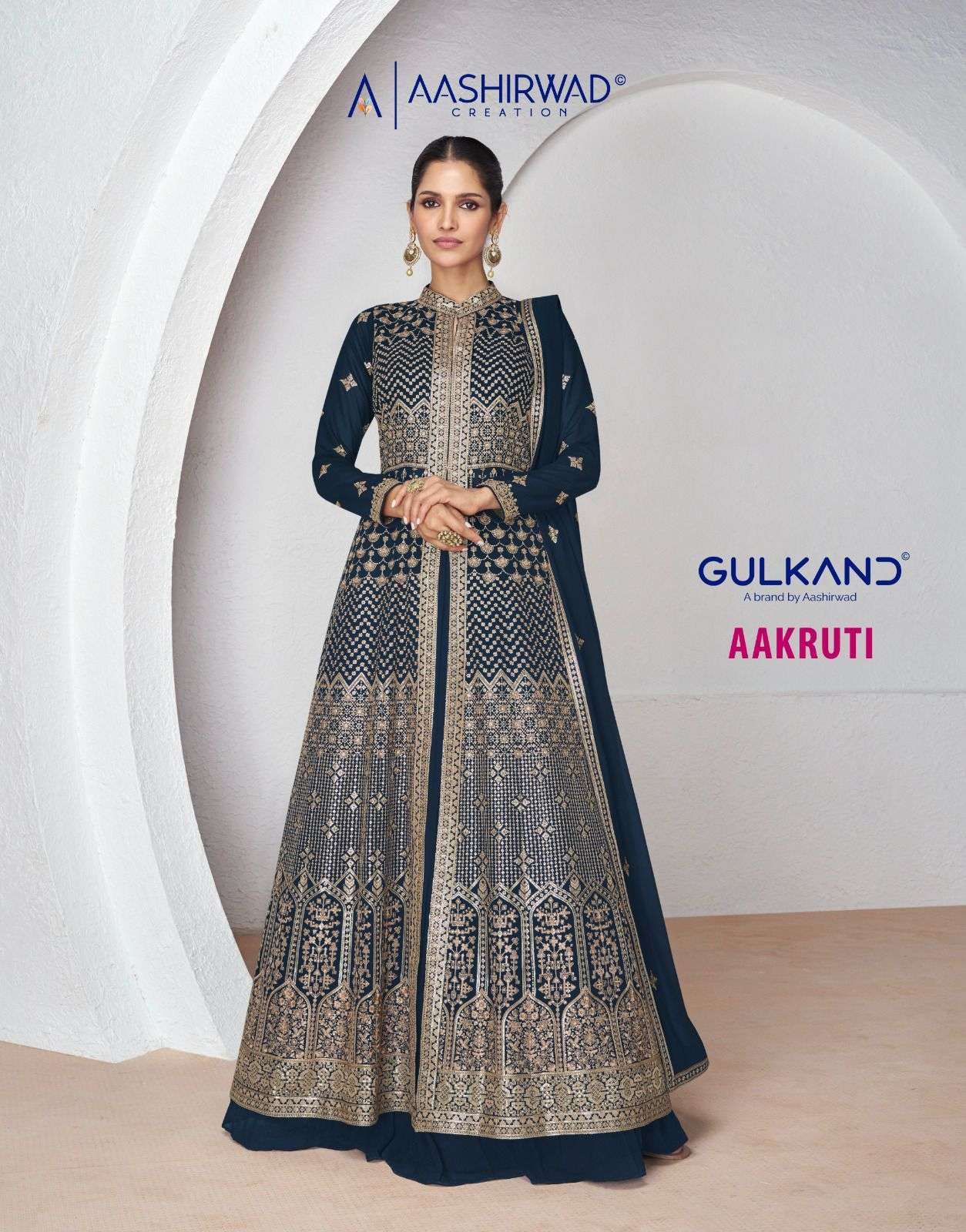 AASHIRWAD AAKRUTI GEORGETTE DESIGNER GOWN WHOLESALE RATE 