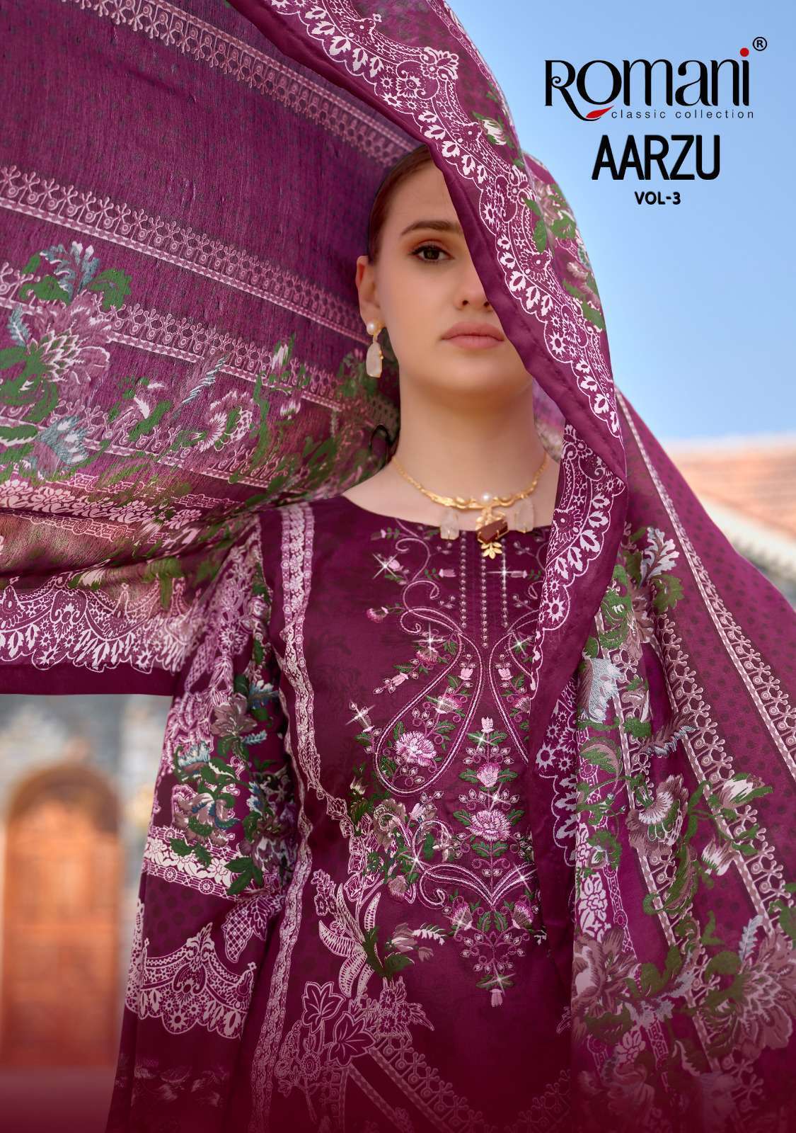 ROMANI AARZU VOL-3  COTTON EMBRODERYWORK DRESS MATERIAL ONLINE SUPPLIER 
