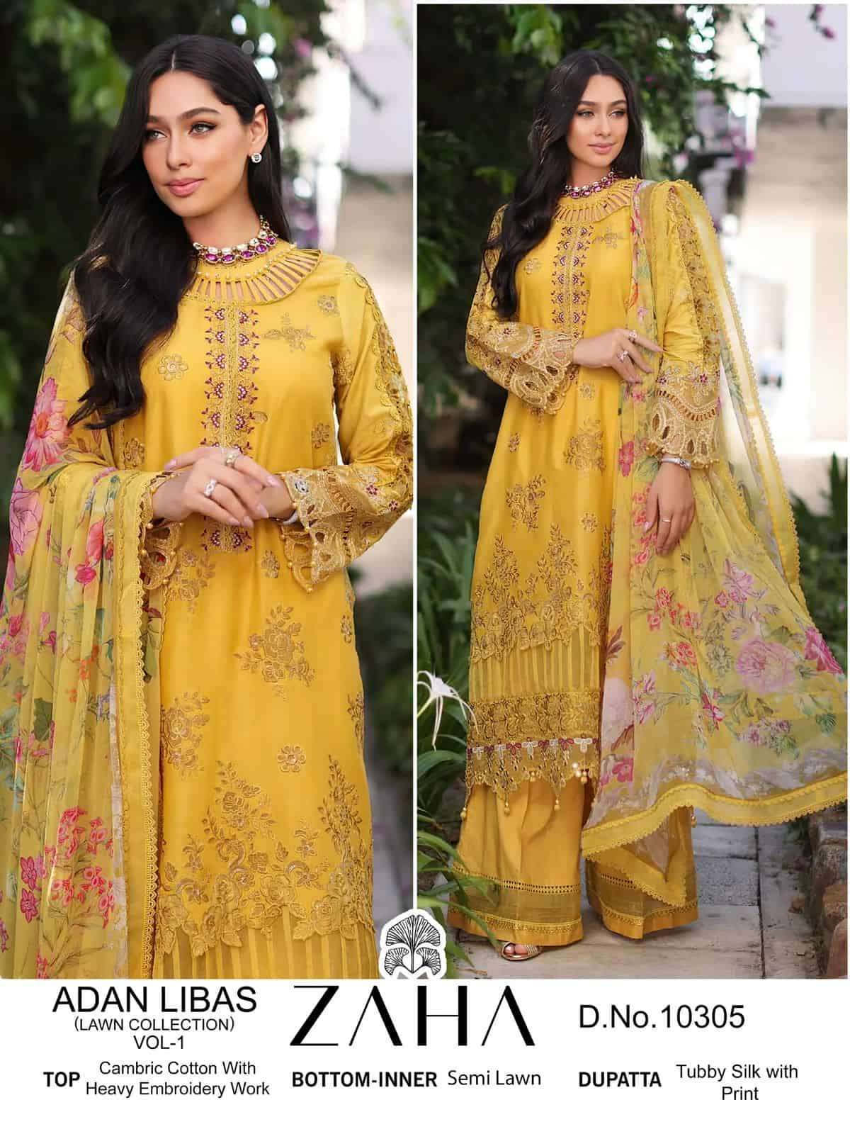 ZAHA ADAN LIBAS LAWN COLLECTION VOL-1 PARTYWEAR PAKISTANI SUIT WHOLESALER 
