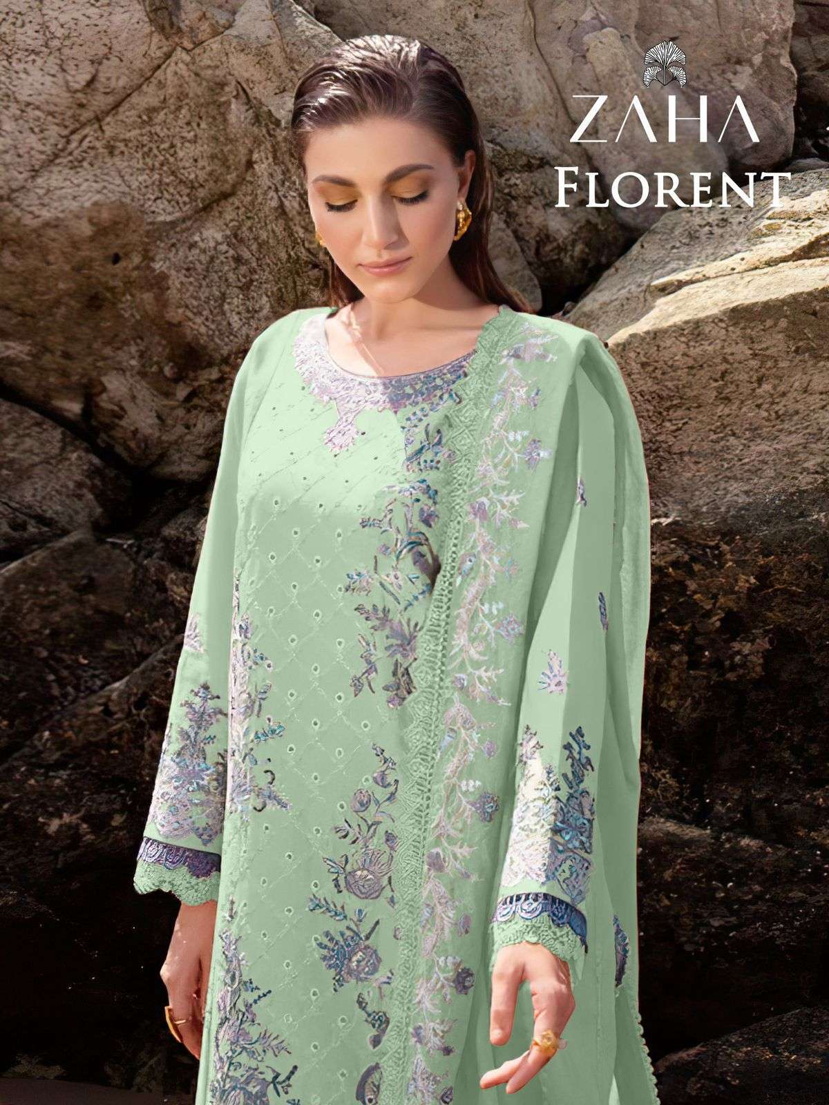 ZAHA FLORENT 10296 PURE CAMRIC COTTON EMBRODERY PAKISTANI SUIT WHOLESALER 