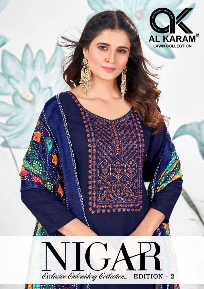 AL KARAM NIGAR EDITION 2 RAYON EMBRODERY WORK SALWAR KAMEEZ DEALER IN SURAT 