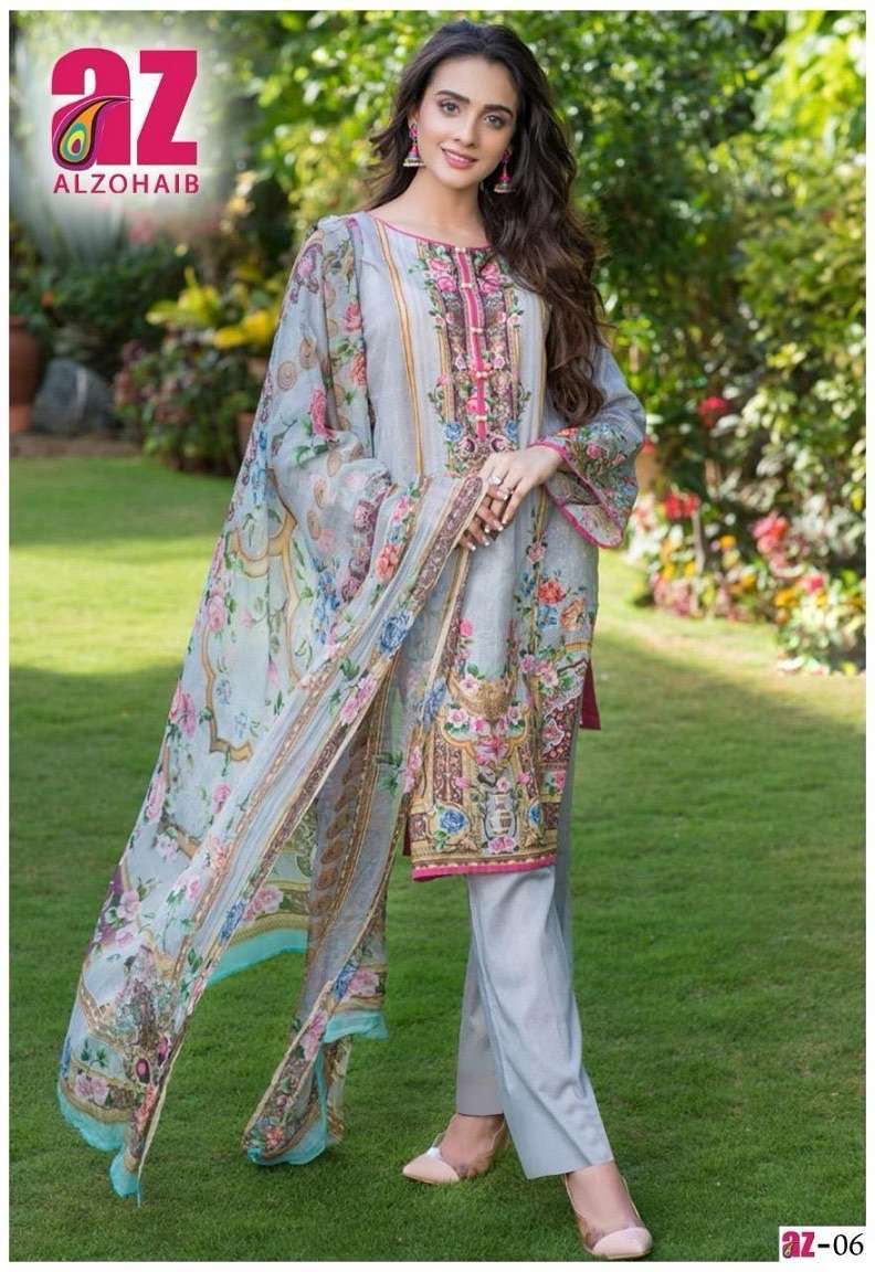 AL ZOHAIB ZOOHRA VOL 1 LAWN COTTON PRINTED READYMADE PAKISTANI SUIT WHOLESALER IN SURAT 