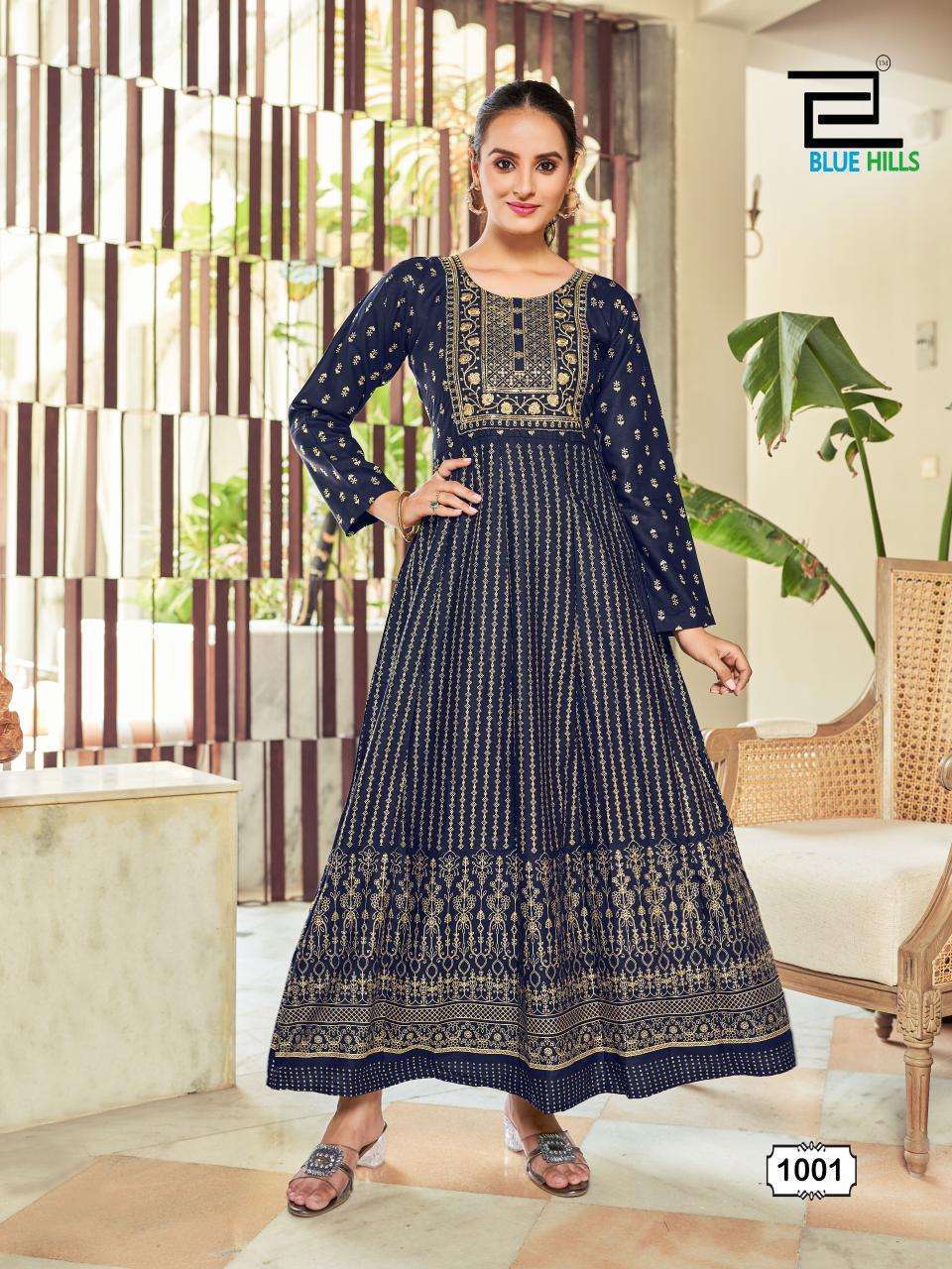 BLUE HILLS INAYA ANARKALI STYLE DESIGNER PRINTED KURTI SUPPLIER 