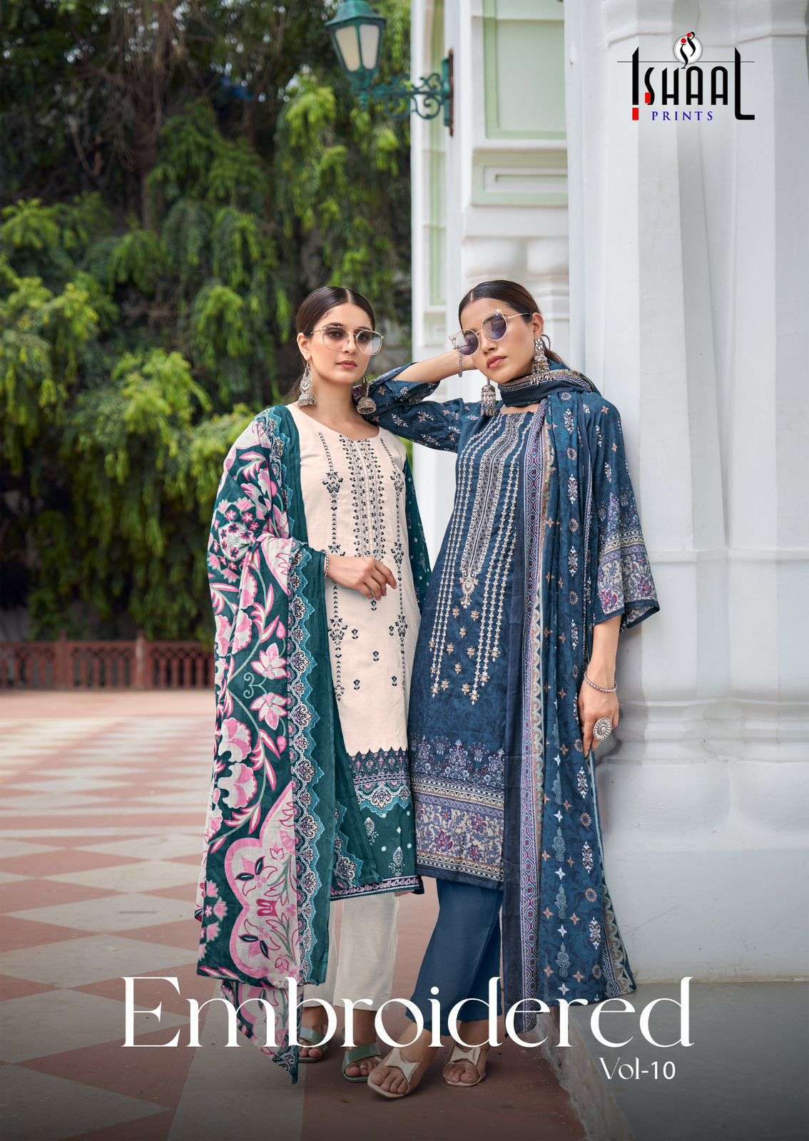 ISHAAL PRINT EMBROIDERED VOL 10  PURE LAWN COTTON PRINTED WITH EMBRODERY WORK DRESS MATERIAL