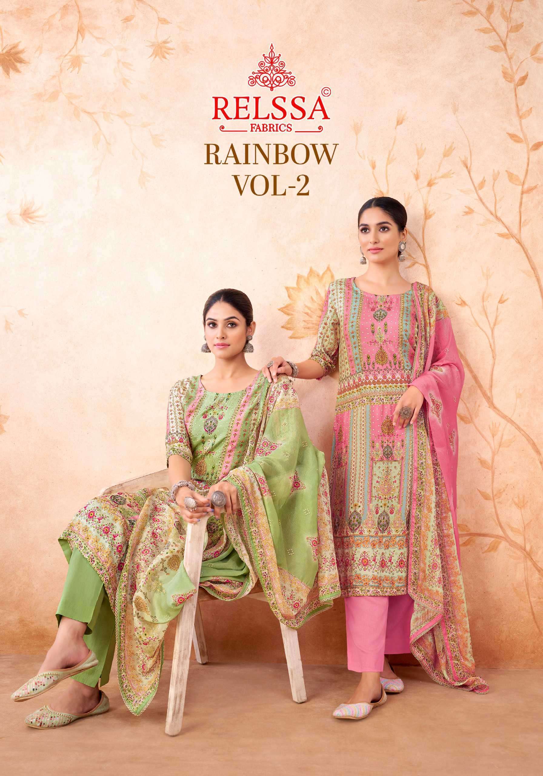 RELSSA FABRICS RAINBOW VOL 2 MUSLIN DIGITAL PRINTED SUIT CATALOGUE SUPPLIER 