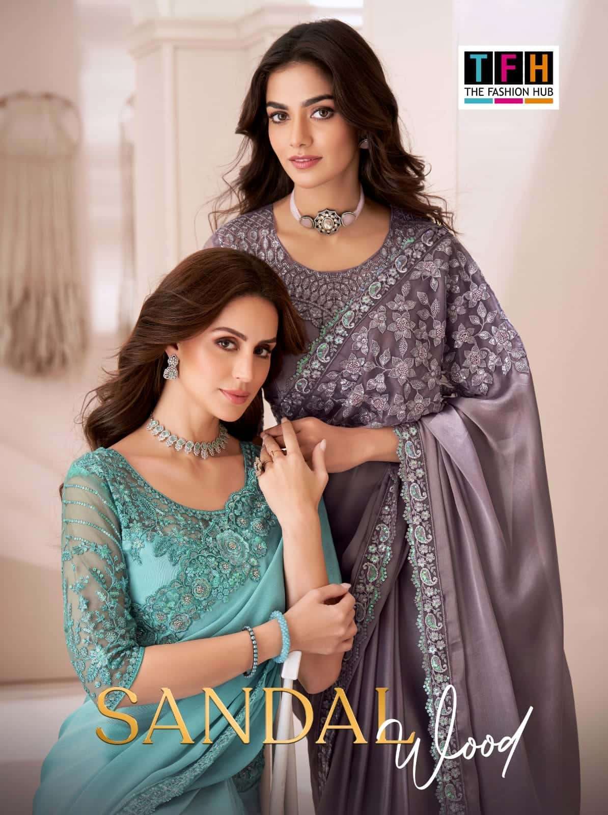 TFH SANDALWOOD 13 EDITION PARTY WEAR SILK SAREE WHOLESALER IN SURAT