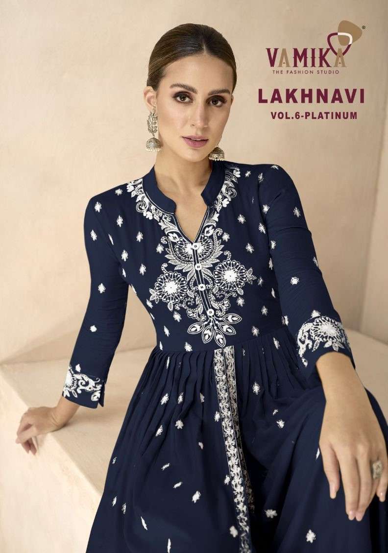 VAMIKA LUCKNOWI VOL -6  HEAVY RAYON EMBRODERY WORK DESIGNER KURTI WHOLESALER IN SURAT