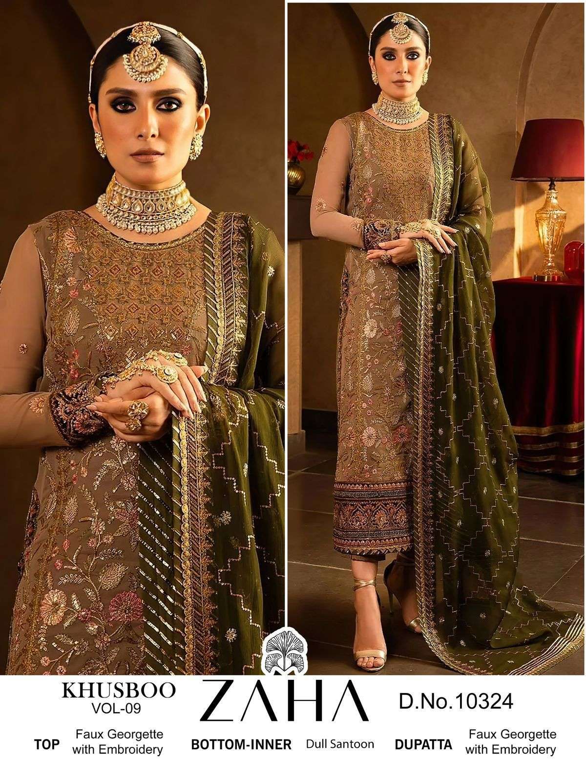 ZAHA KHUSBOO VOL-9 GEORGETTE HEAVY EMBRODERY WOKR PAKISTANI SUIT WHOLESALER 