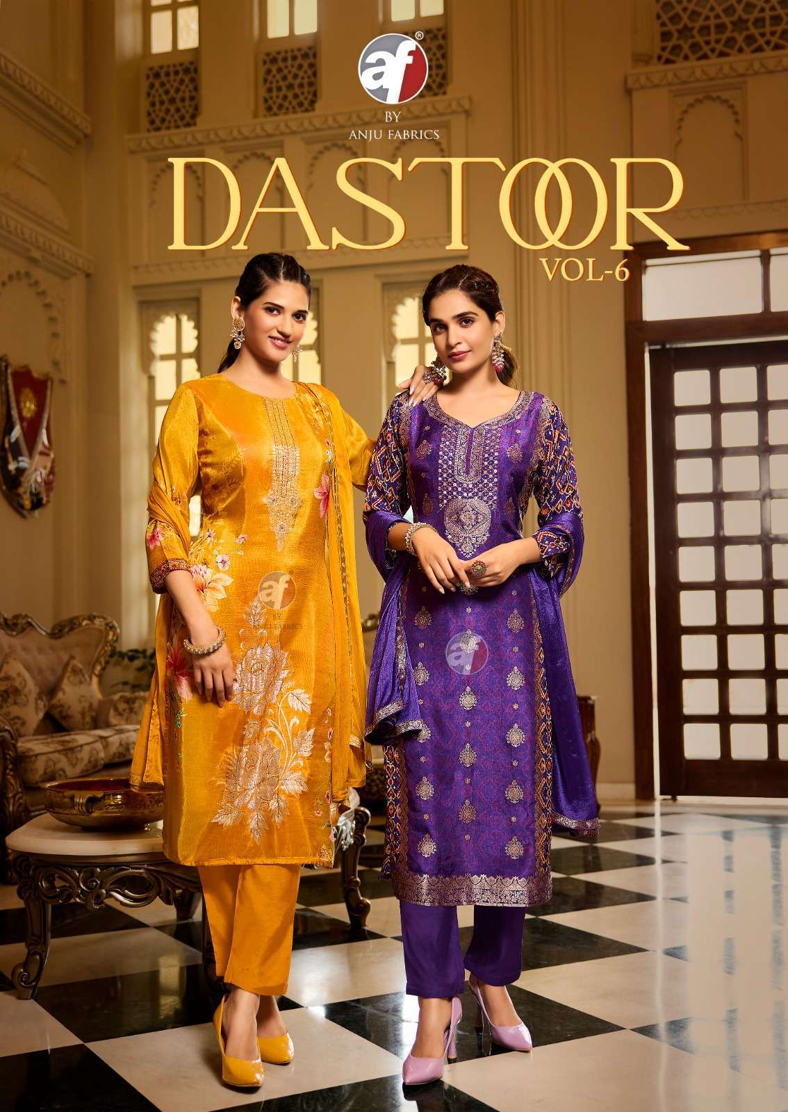 ANJU FABRICS DASTOOR VOL 6 PURE DOLA JACQUARD THREE PCS KURTI SET EXPORTER IN INDIA