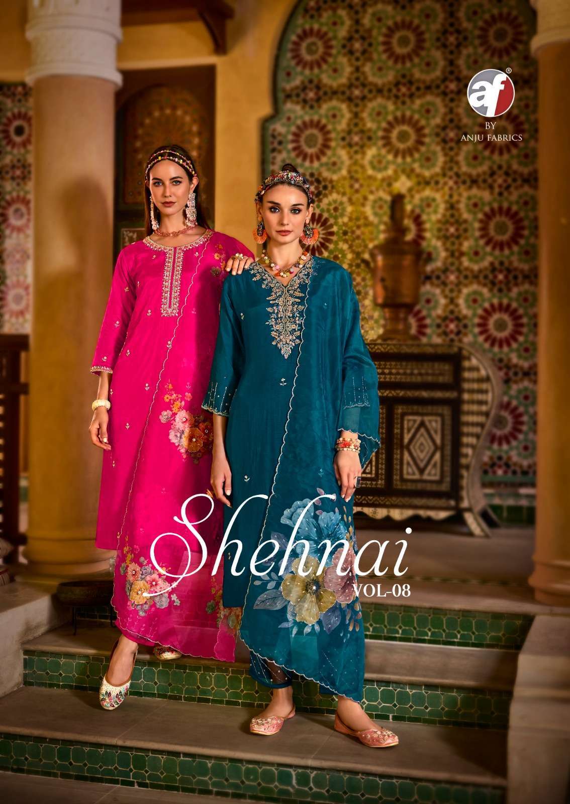 ANJU FABRICS SHEHNAI VOL 8 PURE DOLA SILK HAND WORK THREE PCS DESIGNER KURTI DEALER 