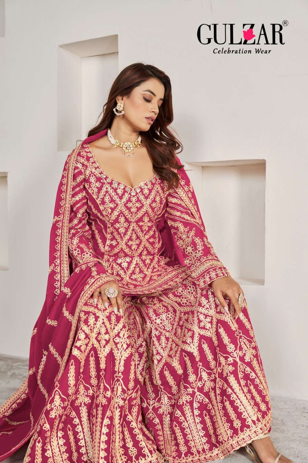 GULZAR GOTAKARI PREMIUM CHINON HANDWORK SHARARA READYAMADE SUIT WHOLESALER 