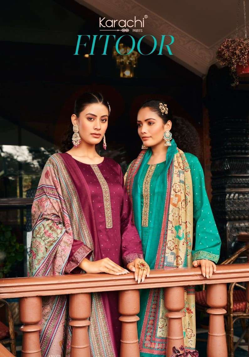 KARACHI PRINTS FITOOR JAM SATIN PRINTED  LADIES SALWAR KAMEEZ WHOLESALER 