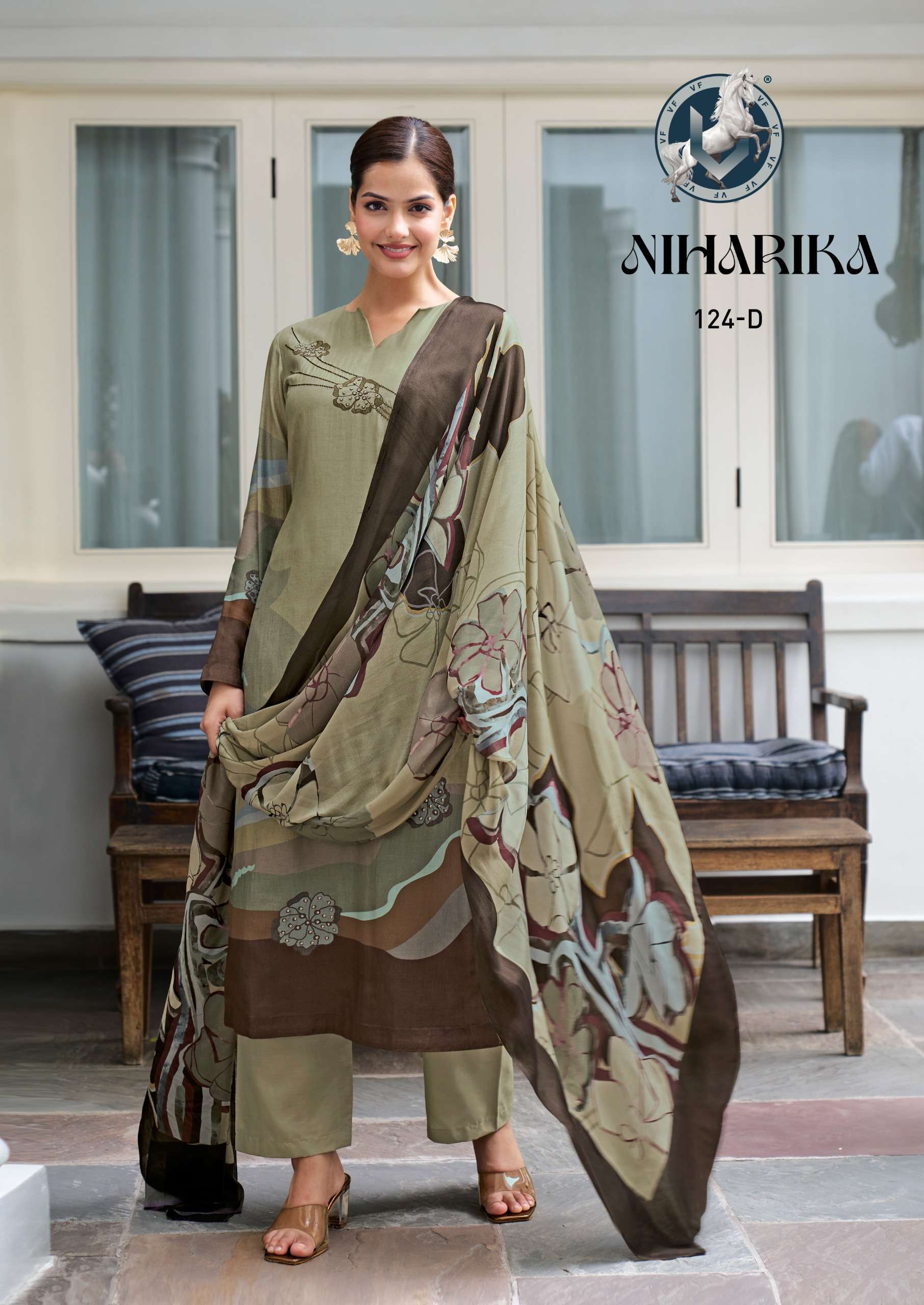 VIVEK FASHION NIHARIKA PURE MUSLIN DIGITAL PRINTED WITH HANDWORK LADIES SUIT WHOLESALER