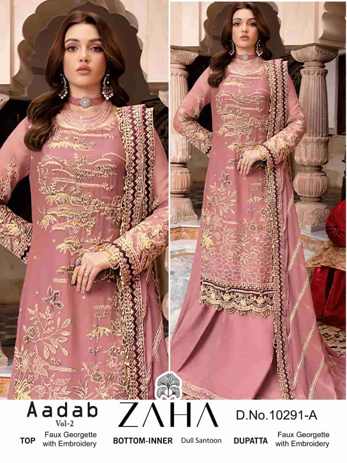 ZAHA AADAB VOL 2 GEORGETTE EMBRODERY WORK PARTY WEAR PAKISTANI SUIT WHOLESALER 