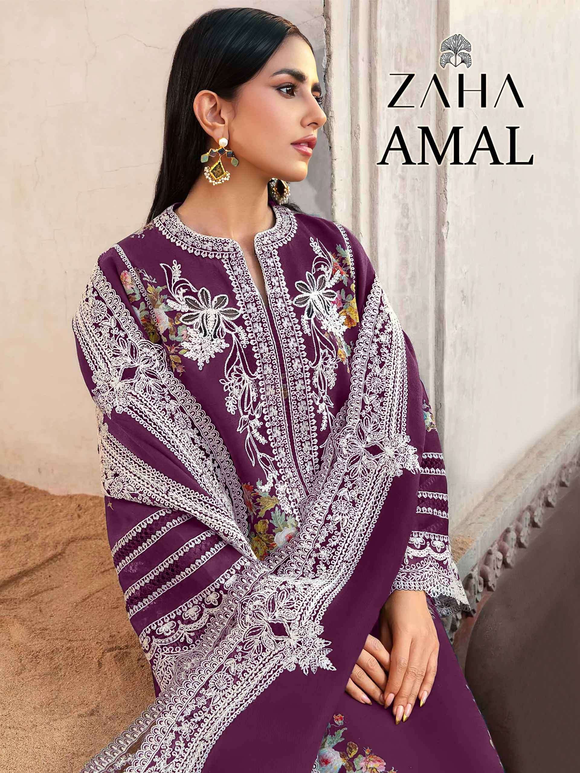 ZAHA AMAL 10356 COLOURS CAMRIC COTTON EMBRODERY WORK PAKISTANI SUIT WHOLESALER 