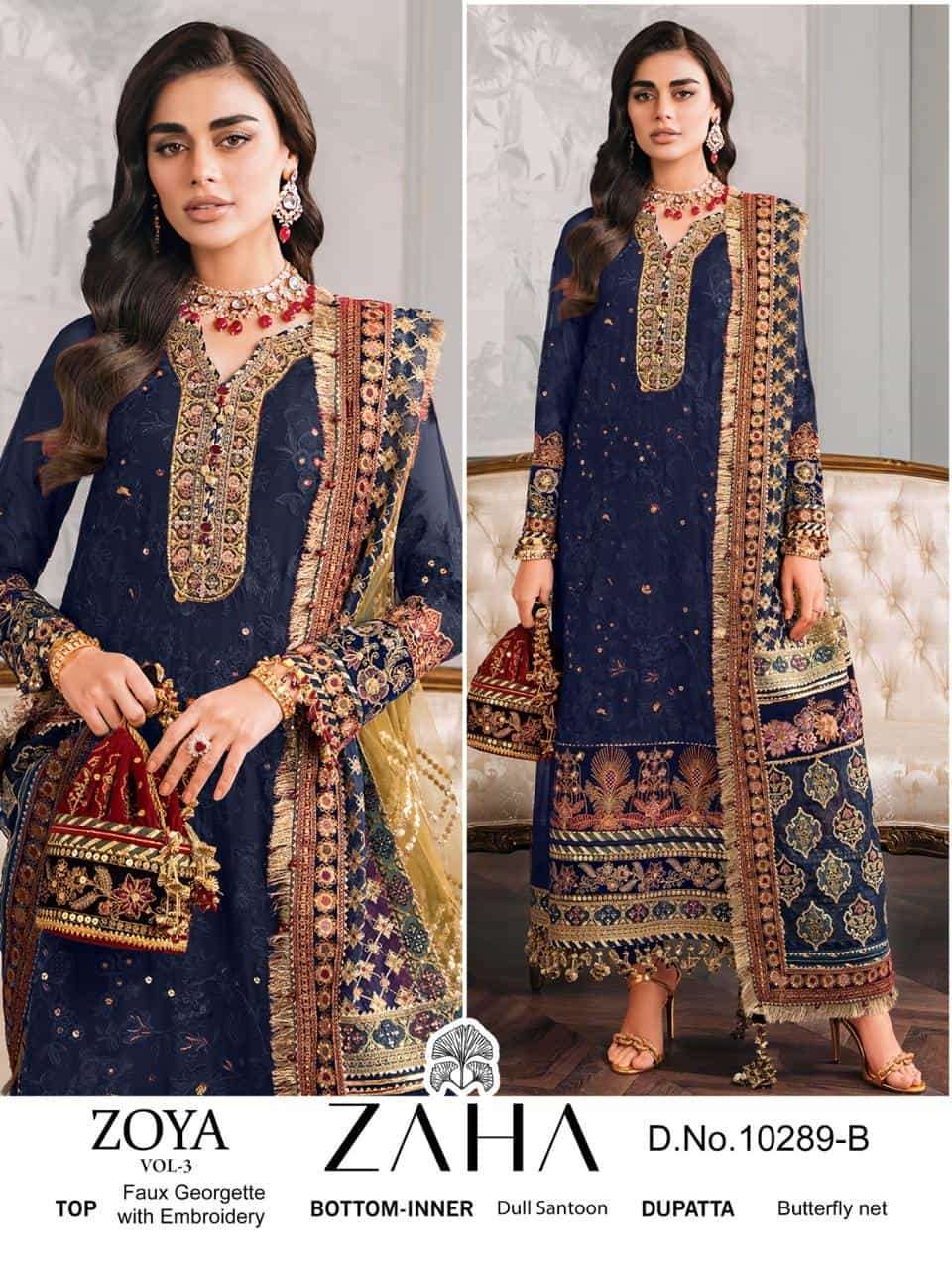 ZAHA ZOYA VOL 3 10289 DESIGNER GEORGETTE PARTY WEAR PAKISTANI SUIT WHOLESALER