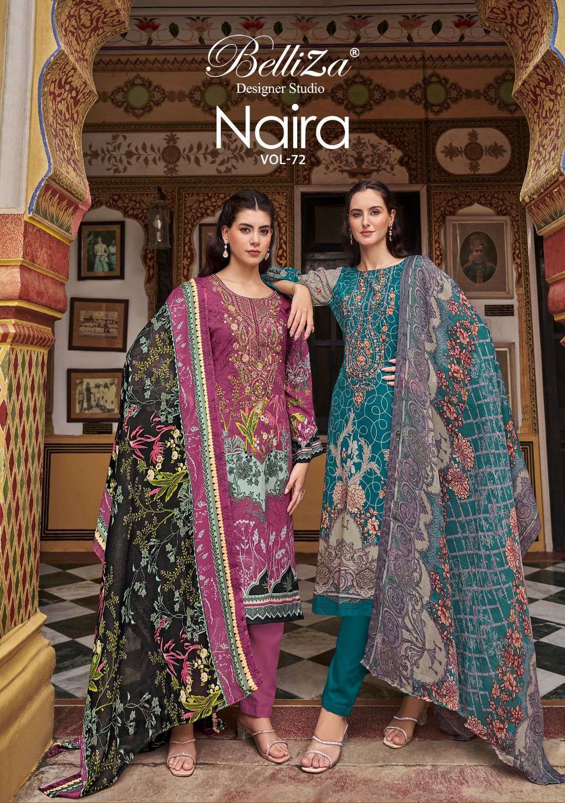 BELLIZA NAIRA VOL 72  PURE COTTON SELF EMBRODERY WORK SALWAR KAMEEZ SUPPLIER 