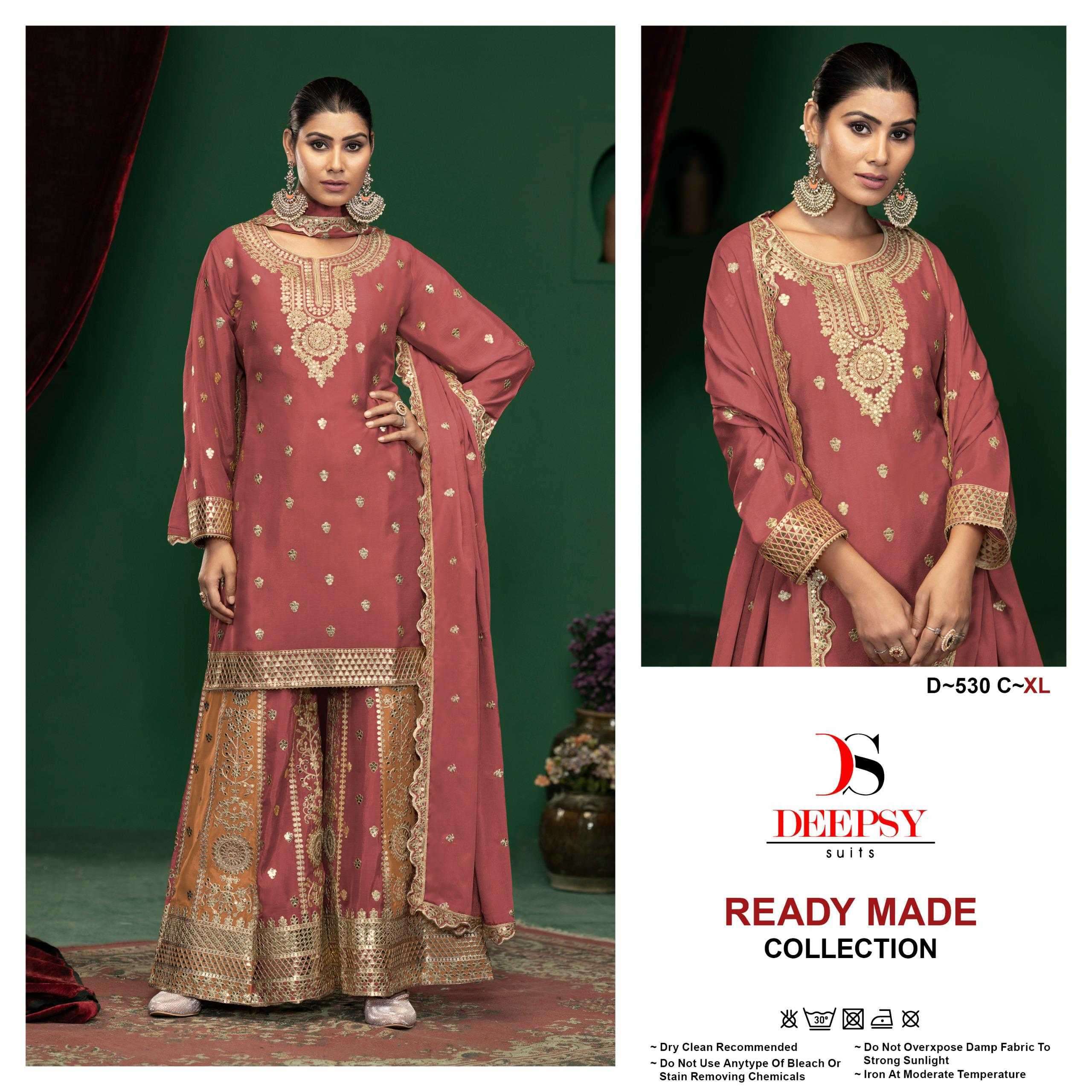 DEEPSY D 530 PURE CHINON HEAVY EMBRODERY WORK DESIGNER PARTY WEAR READYMADE PAKISTANI SUIT DEALER
