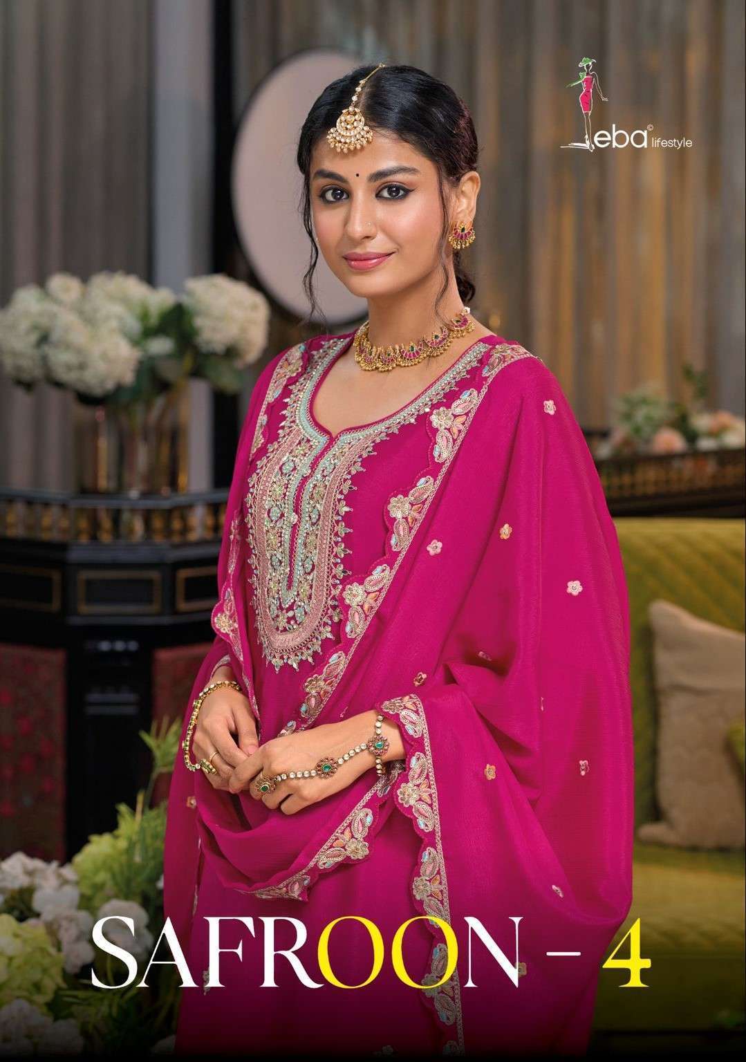 EBA LIFESTYLE SAFROON VOL 4 HEAVY CHINON PARTY WEAR READYMADE SUIT SUPPLIER
