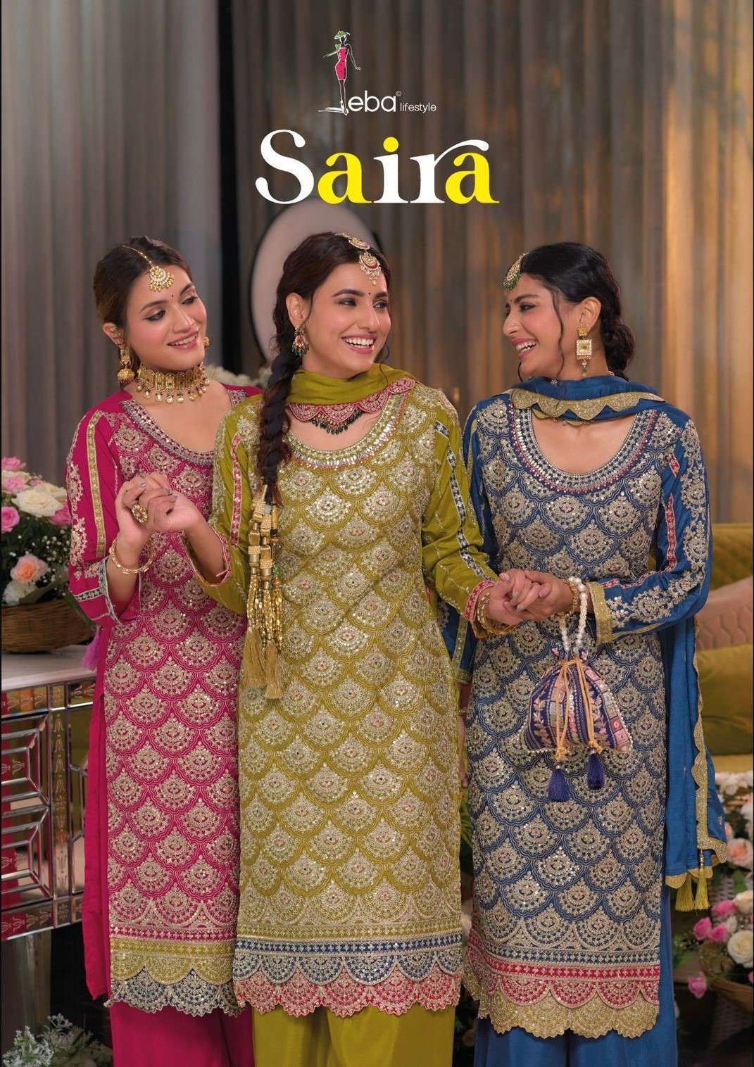 EBA LIFESTYLE SAIRA CHINON WITH EMBRODERY WORK PARTY WEAR READYMADE SUIT WHOLESALER
