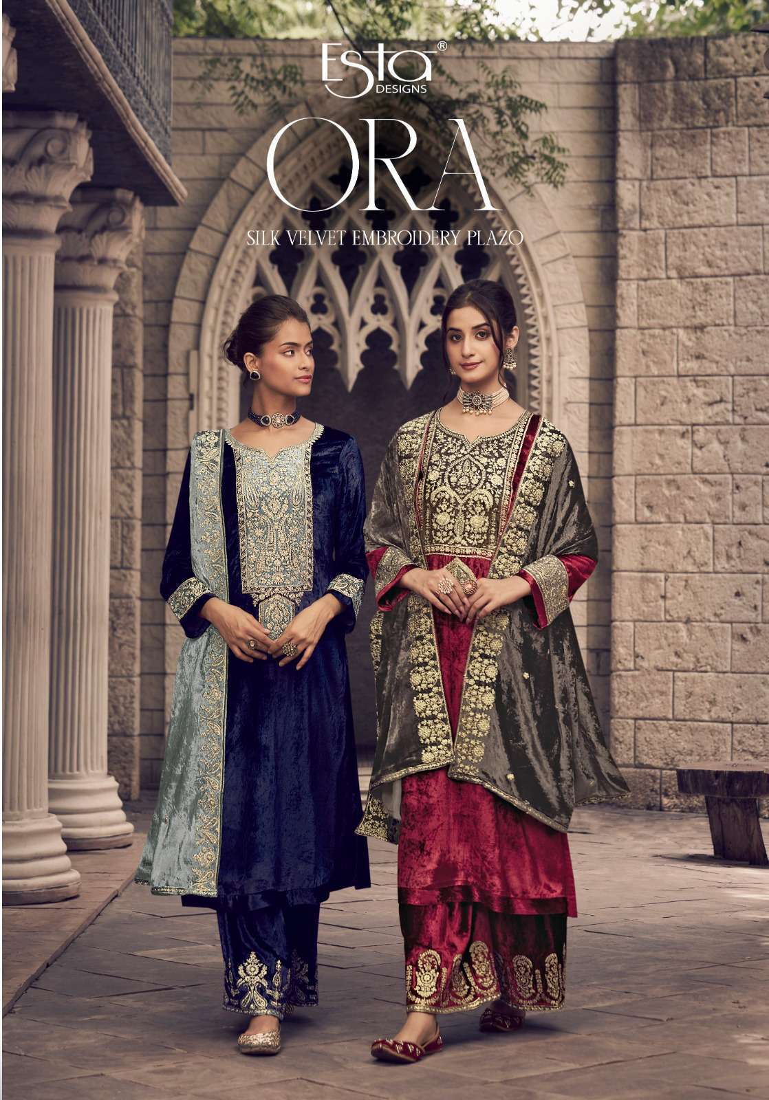 ESTA ORA PURE SILK VELVET FANCY EMBRODERY WORK PARTY WEAR WINTER VELVET SUIT DEALER 