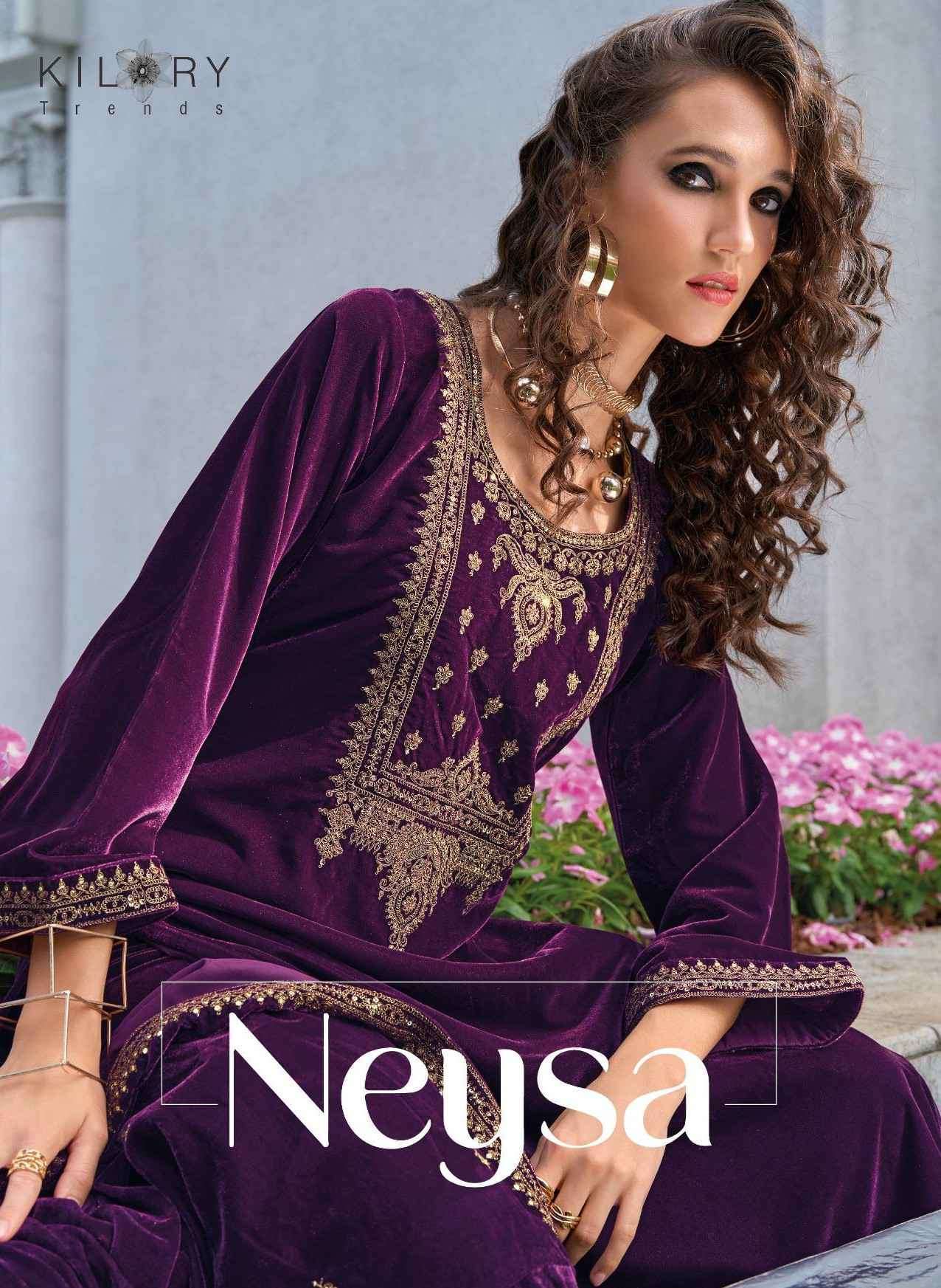 KILORY TRENDZ NEYSA PURE VELVET CODING EMBRODERY WORK PARTY WEAR WINTER VELVET SUIT SUPPLIER 