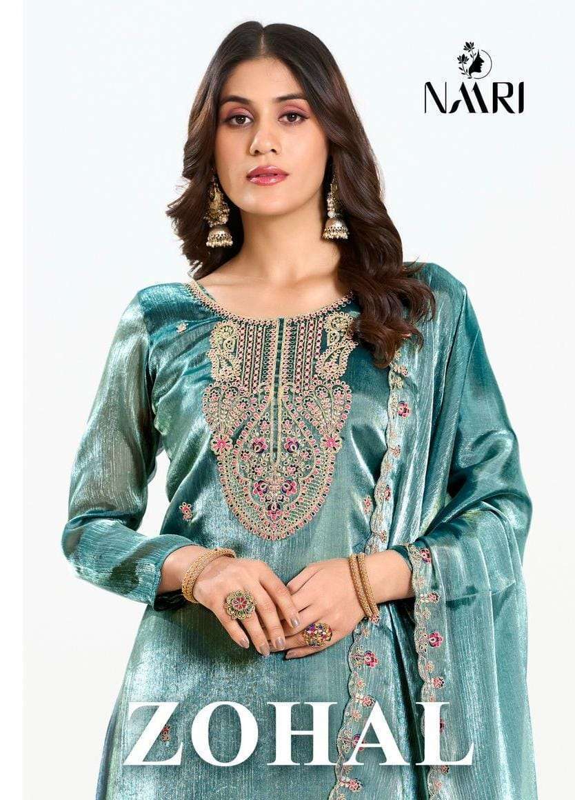 NAARI ZOHAL PURE SILK FANCY EMBRODERY WORK DESIGNER LADIES SUIT WHOLESALER 