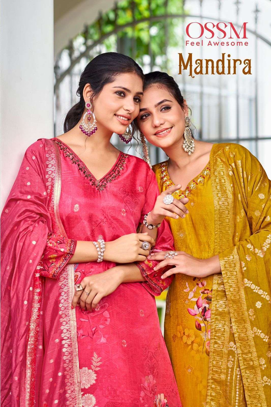 OSSM MANDIRA  PURE VISCOSE RAYON DOLA SILK FESTIVEL WEAR THREE PCS KURTI WHOLESALER 
