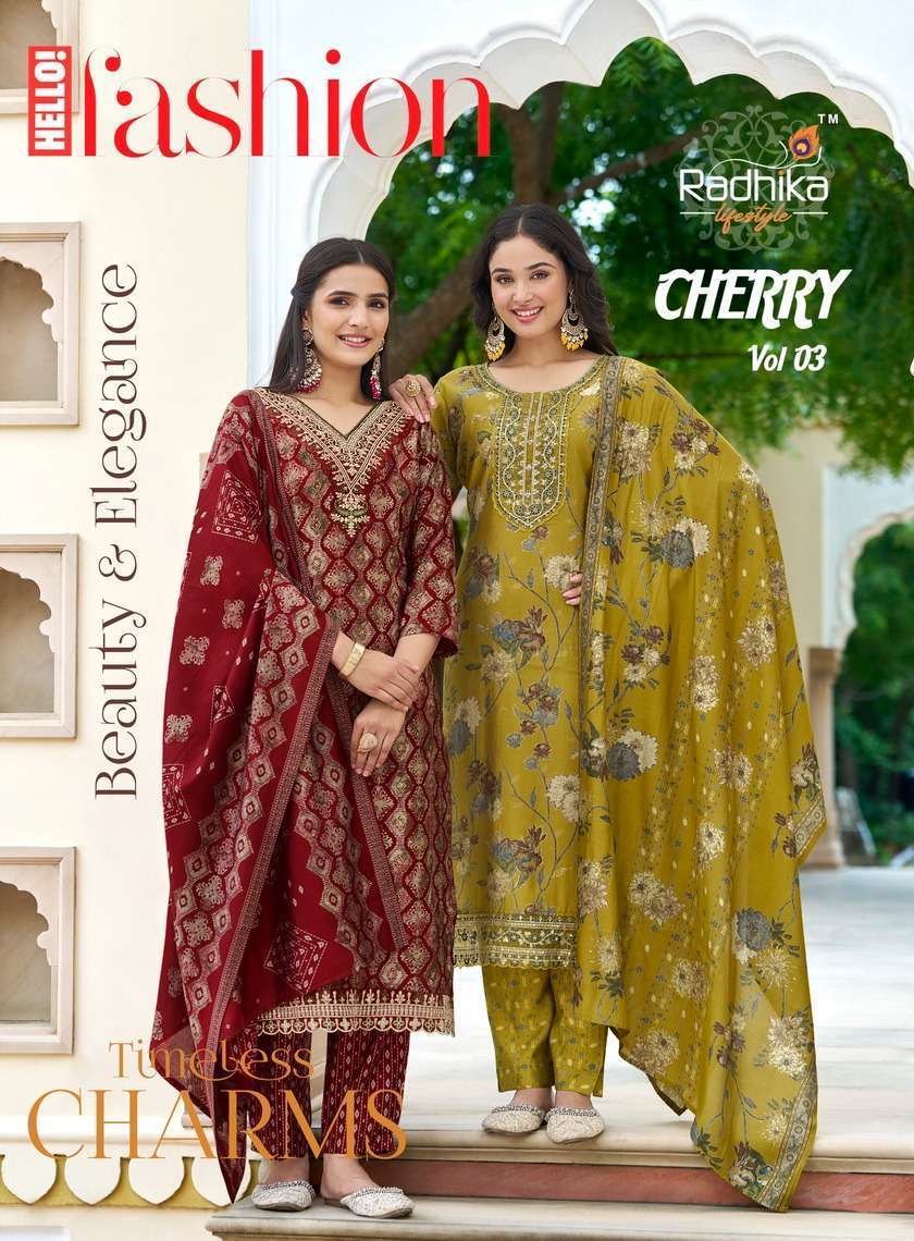 RADHIKA LIFESTYLE CHERRY VOL 3 CHANDERI PRINTED READYMADE DESIGNER KURTI DEALER 