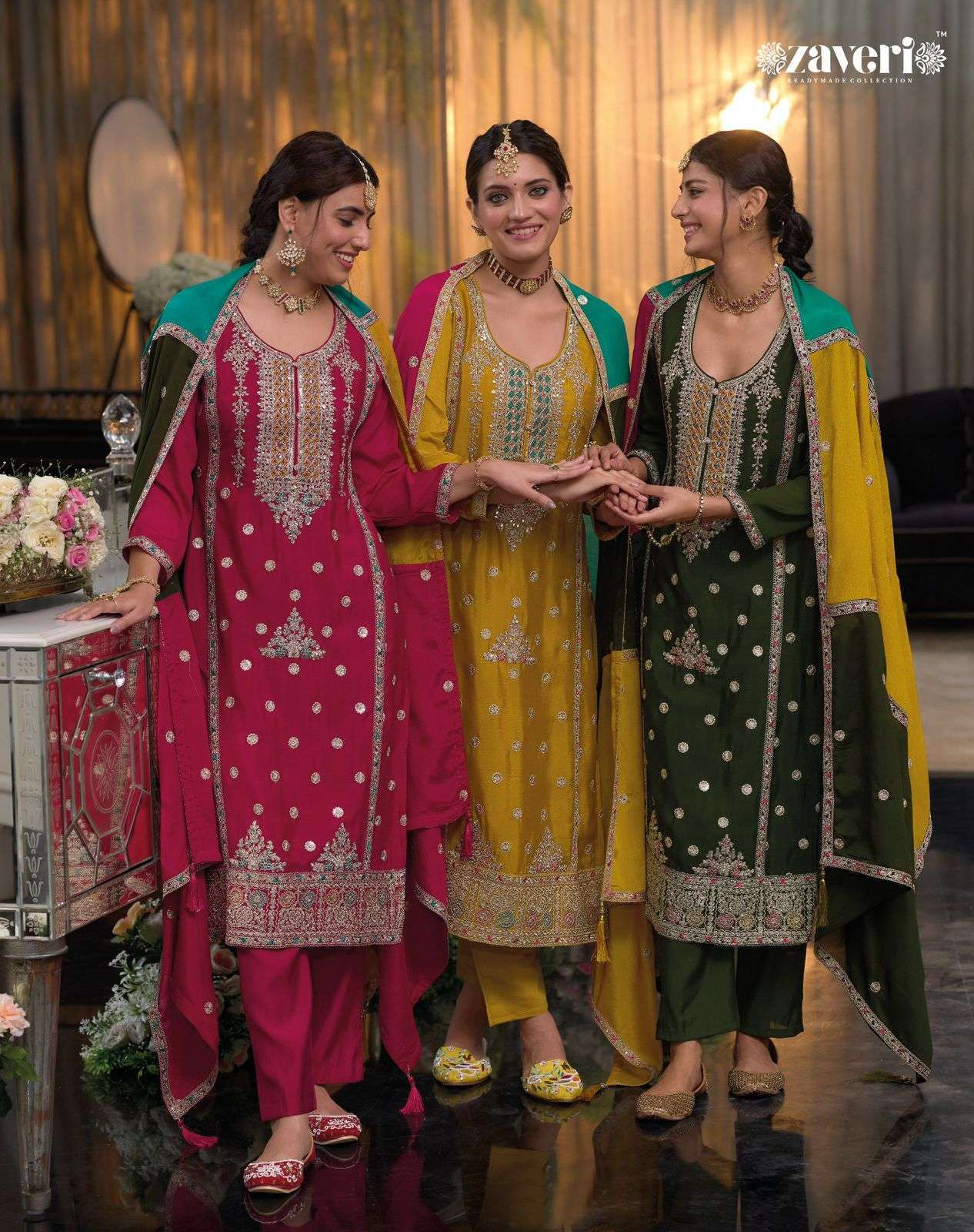 ZAVERI TWISHA  VOL 2  HEAVY CHINON EMBRODERY WORK DESIGER READYMADE SUIT SUPPLIER 
