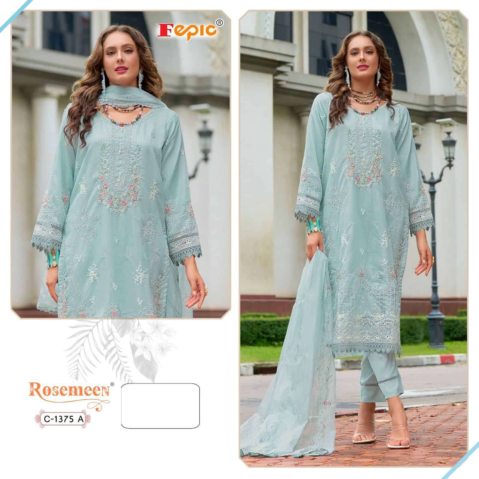 FEPIC C 1375 COLOURS ORGANZA WITH HEAVY EMBRODERY WORK PARTY WEAR PAKISTANI SUIT DEALER 