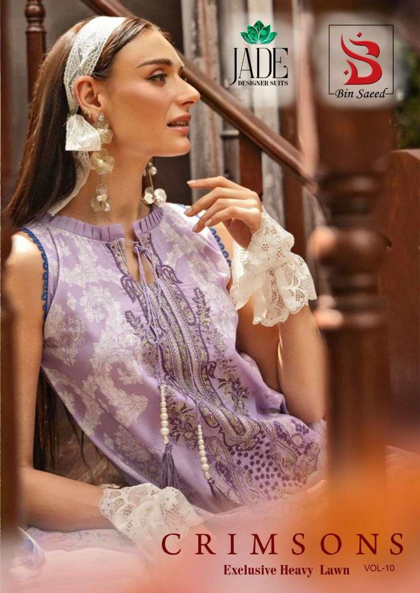 JADE CRIMSON VOL 10 LAWN COTTON PAKISTANI PRINTED DRESS MATERIAL WHOLESALER 