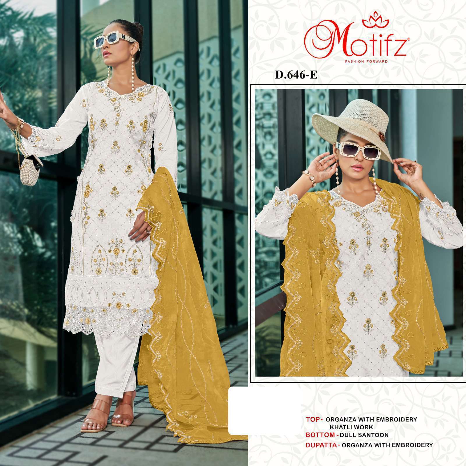 MOTIFZ D 646 COLOURS ORGANZA WITH HEAVY EMBRODERY WORK UNSTITCHED SALWAR KAMEEZ DEALER 