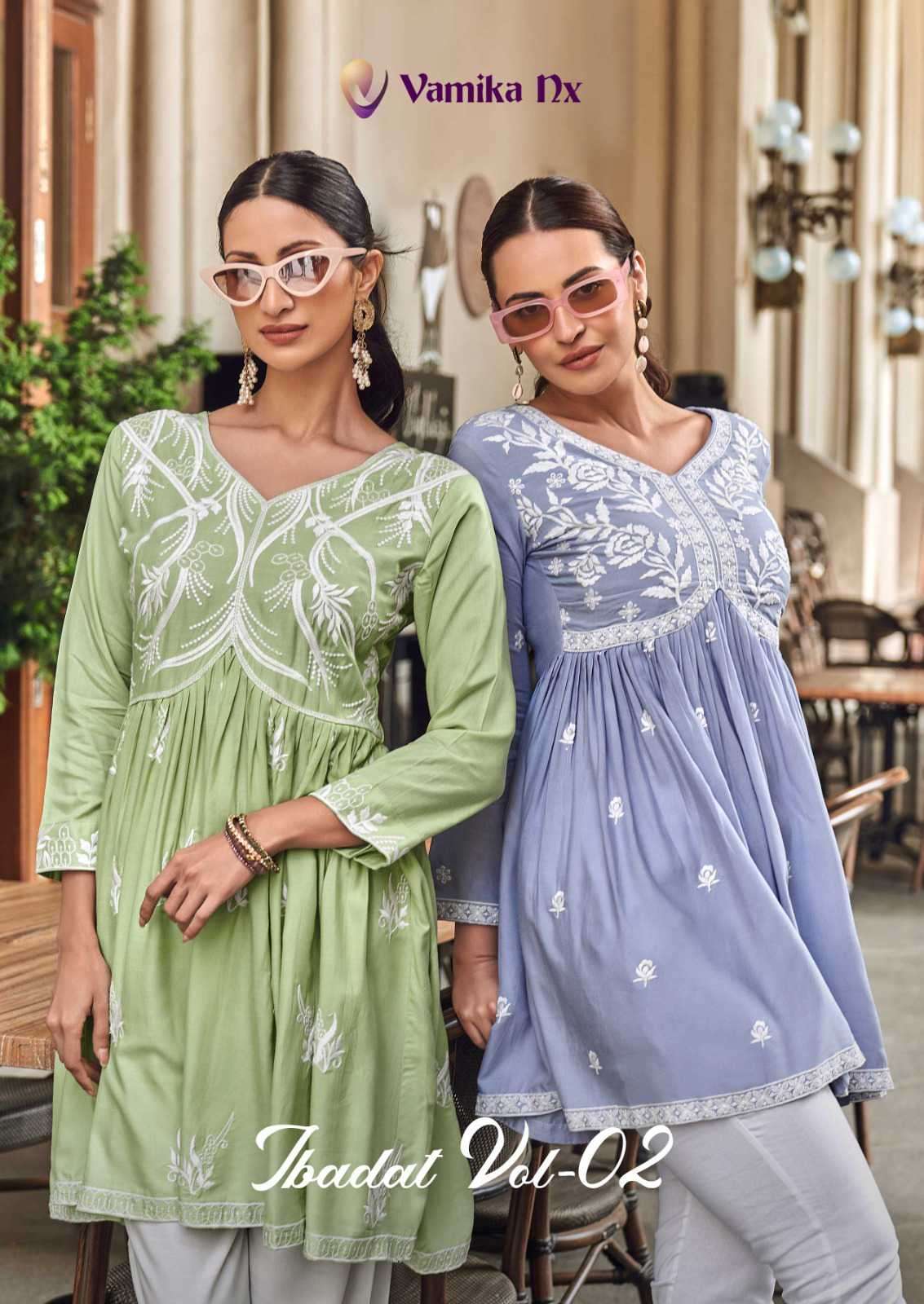 VAMIKA NX IBADAT VOL 2 FANCY RAYON DESIGNER SHORT TOPS ONLINE SUPPLIER 