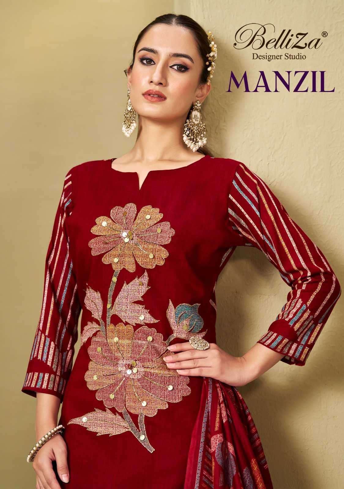 BELLIZA DESIGNER MANZIL PURE VISCOSE RAYON DIGITAL PRINT WITH EMBRODERY WORK SALWAR KAMEEZ DEALER 