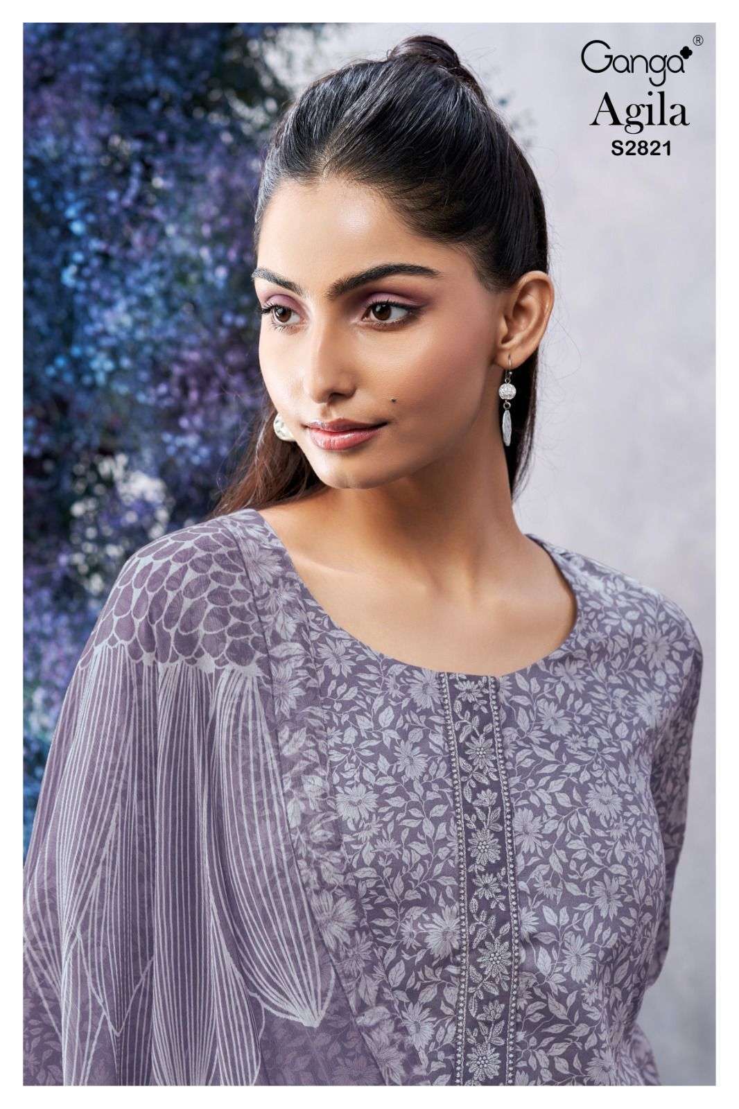 GANGA FASHION AGILA 2821 SILK SATIN PRINTED WITH EMBRODERY WORK CASUAL WEAR LADIES SUIT SUPPLIER 