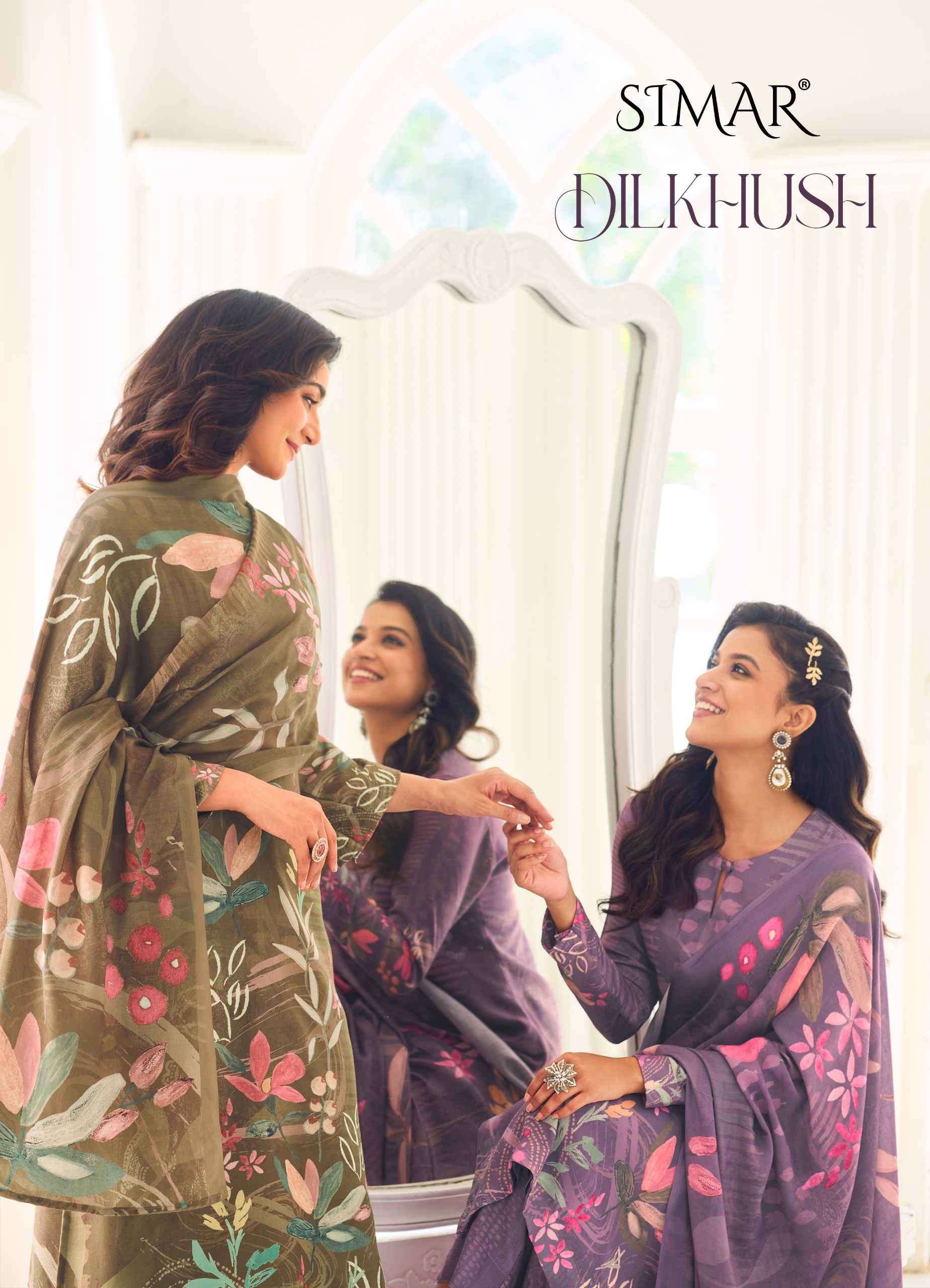 GLOSSY SIMAR DILKHUSH PURE PASHMINA DIGITAL PRINT WITH FANCY EMBRODERY WORK UNSTITCHED SALWAR KAMEEZ DEALER 