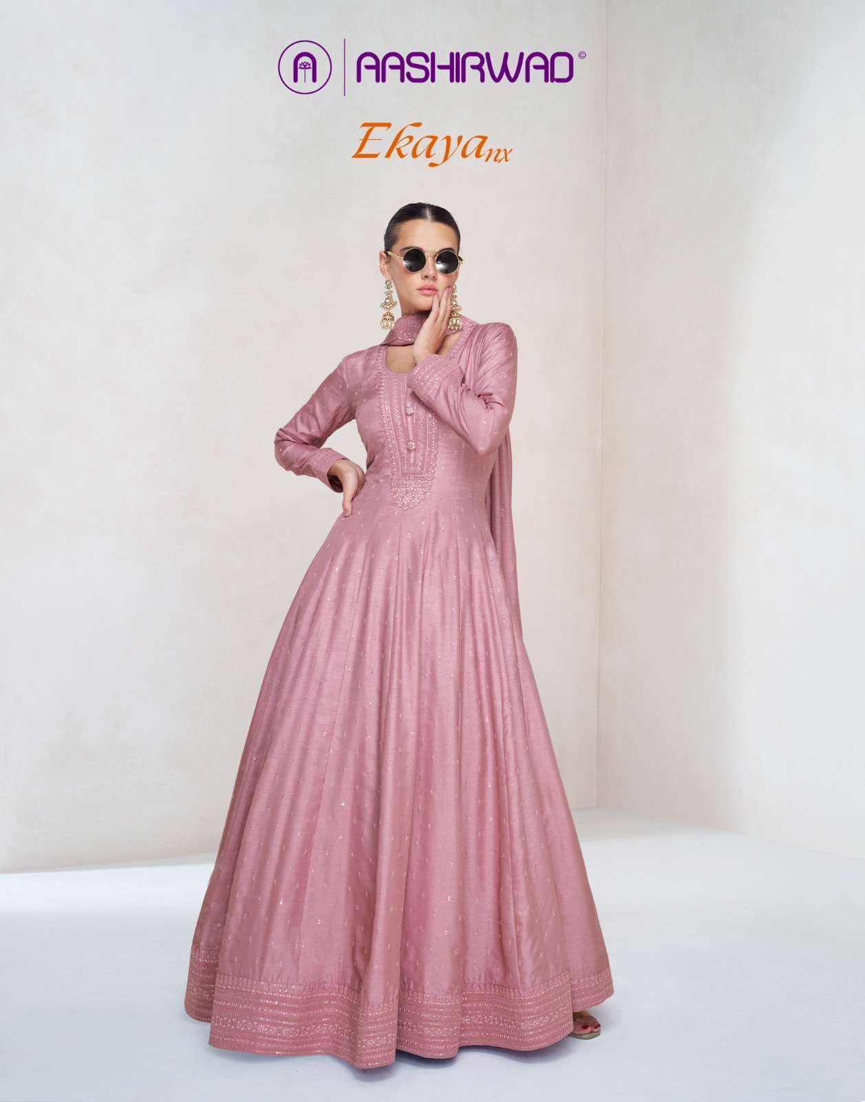 AASHIRWAD EKAYA NX DESIGNER SILK PARTY WEAR GOWN EXPORTER IN INDIA 