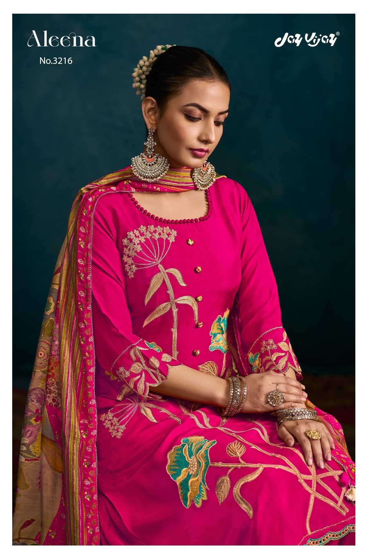 JAY VIJAY ALEENA 3216 BEMBERG SILK EMBRODERY WORK FESTIVEL WEAR LAIDES SUIT WHOLESALER