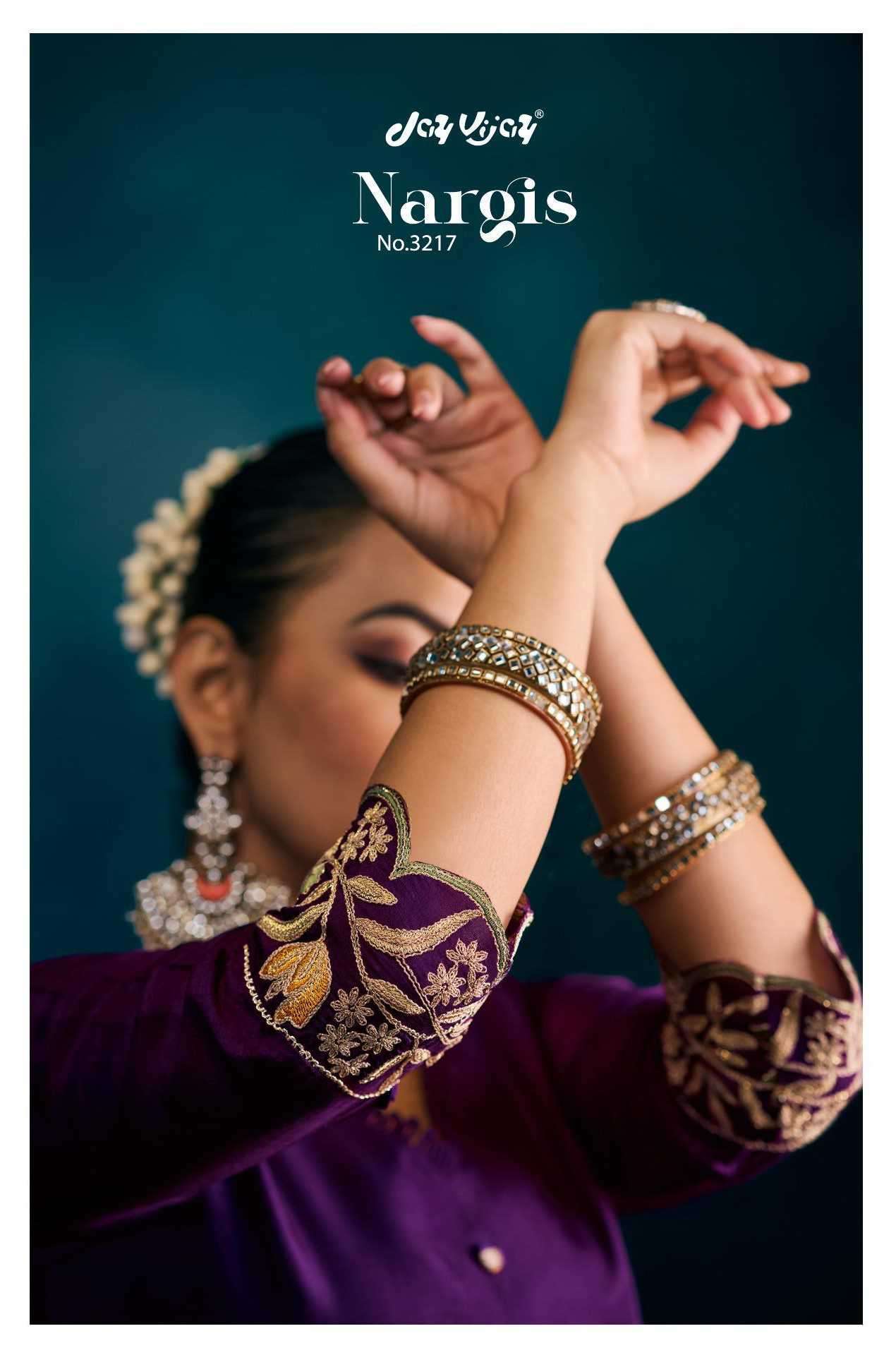 JAY VIJAY NARGIS 3217 BEMBERG SILK  FANCY EMBRODERY WORK FESTIVEL WEAR LADIES SUIT SUPPLIER 