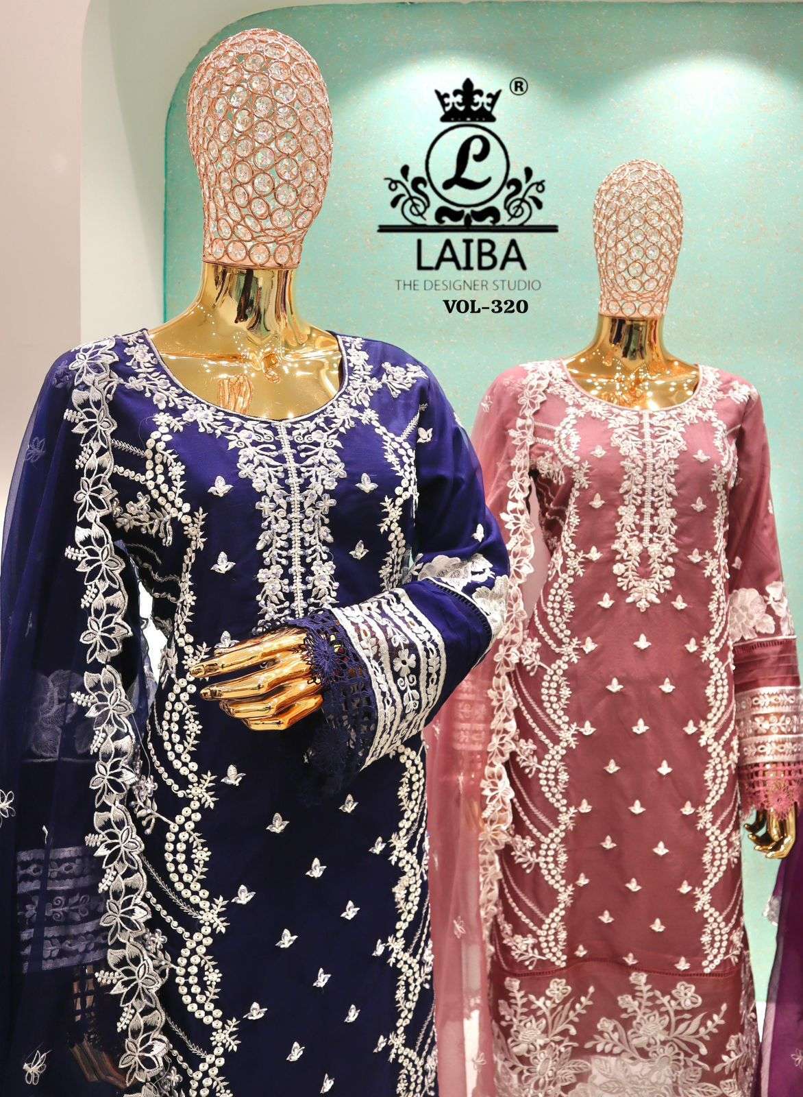 LAIBA DESIGNER AM VOL 320 PURE ORGANZA EMBRODERY WORK PAKISTANI KURTI EXPORTER