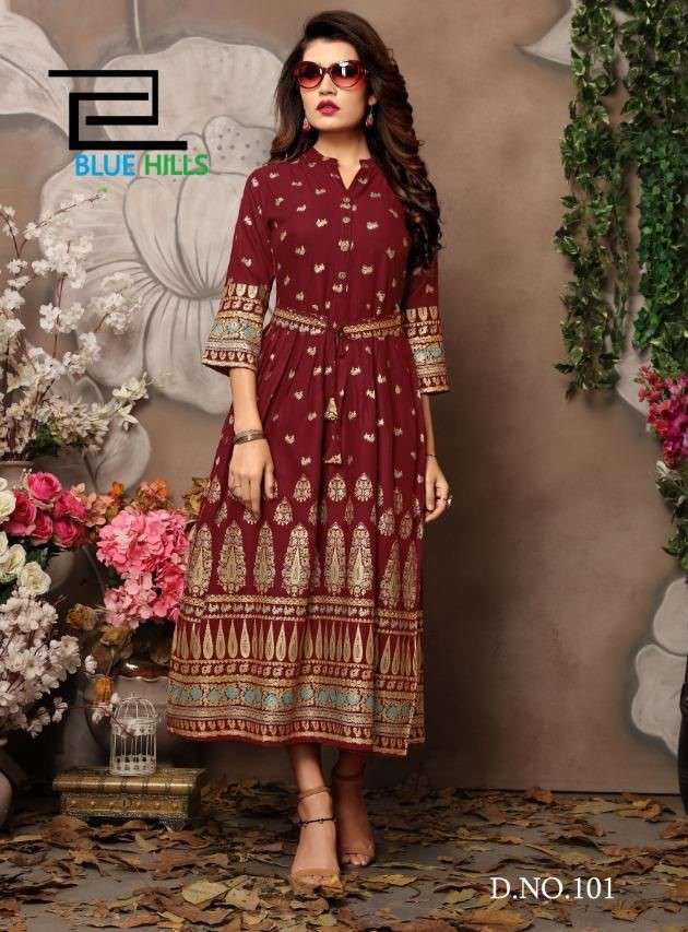 BLUE HILLS WALKWAY VOL 1 RAYON PRINTED DESIGNER KURTI WHOLESALER