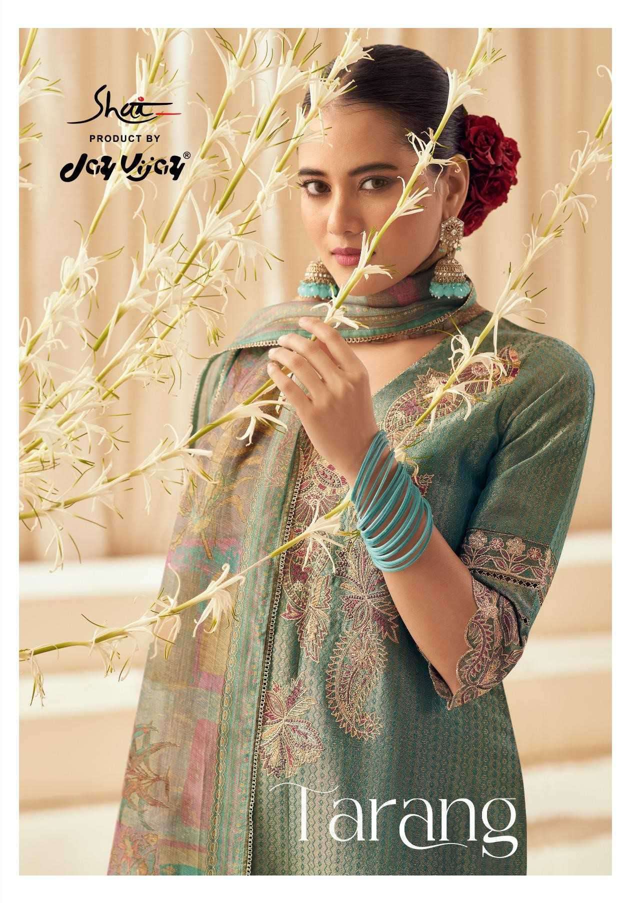 JAY VIJAY SHAI TARANG SELE JACQUARD DESIGNER LADIES SUIT CATALOG WHOLESALER
