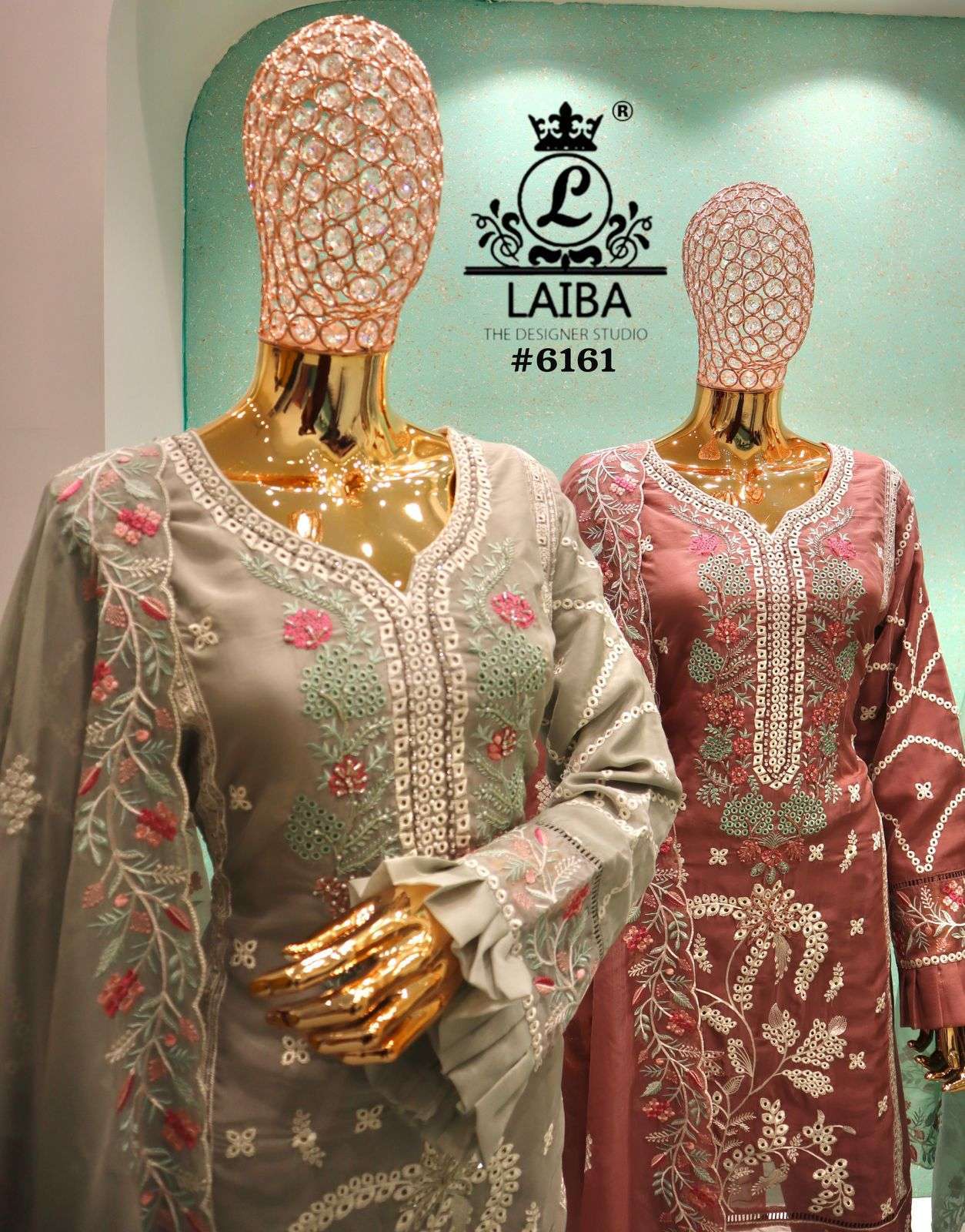 LAIBA DESIGNER 6161 ORGANZA READYMADE PAKISTANI SUIT WHOLESALER 
