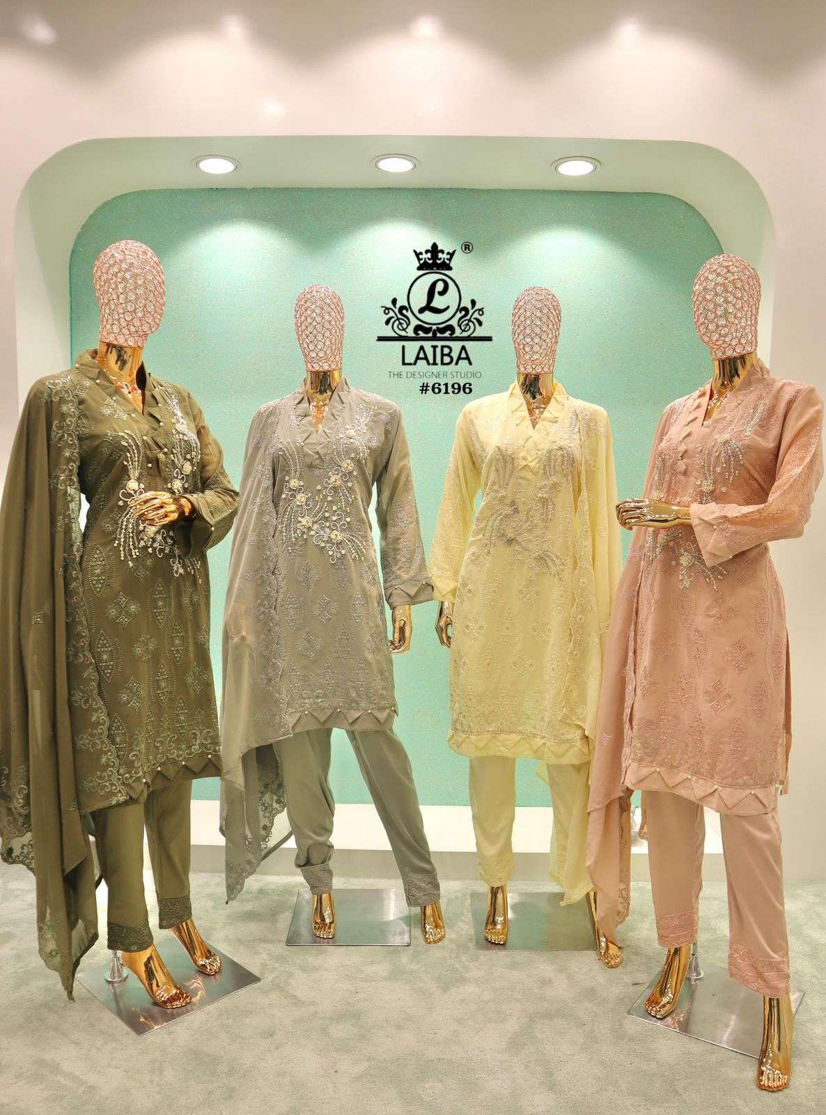 LAIBA DESIGNER 6196 FANCY GEORGETTE PAKISTANI THREE PCS SET WHOLESALER 