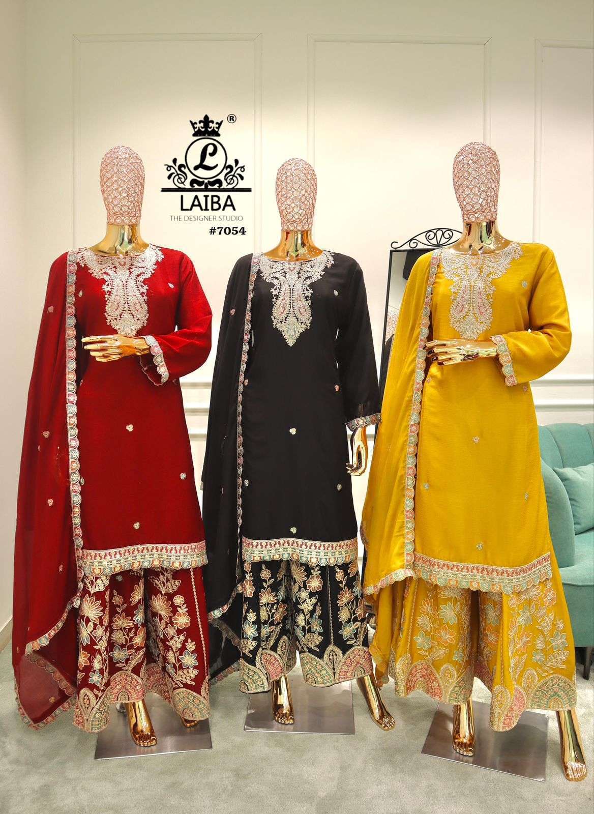 LAIBA DESIGNER 7054 CHINON PARTY WEAR PALAZOO SUIT CATALOG EXPORTER 