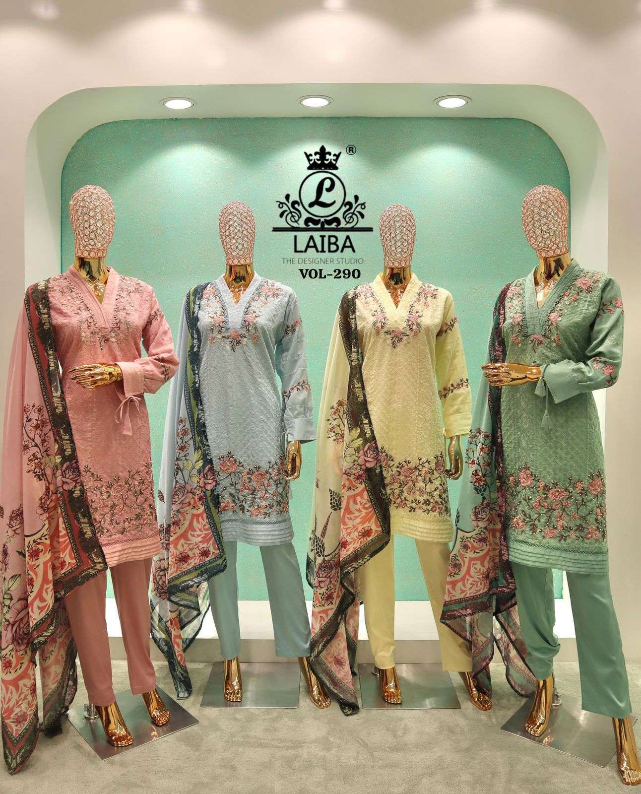 LAIBA DESIGNER AM VOL 290 PAKISTANI STYLE KURTI PENT DUPATTA SET CATALOG EXPORTER