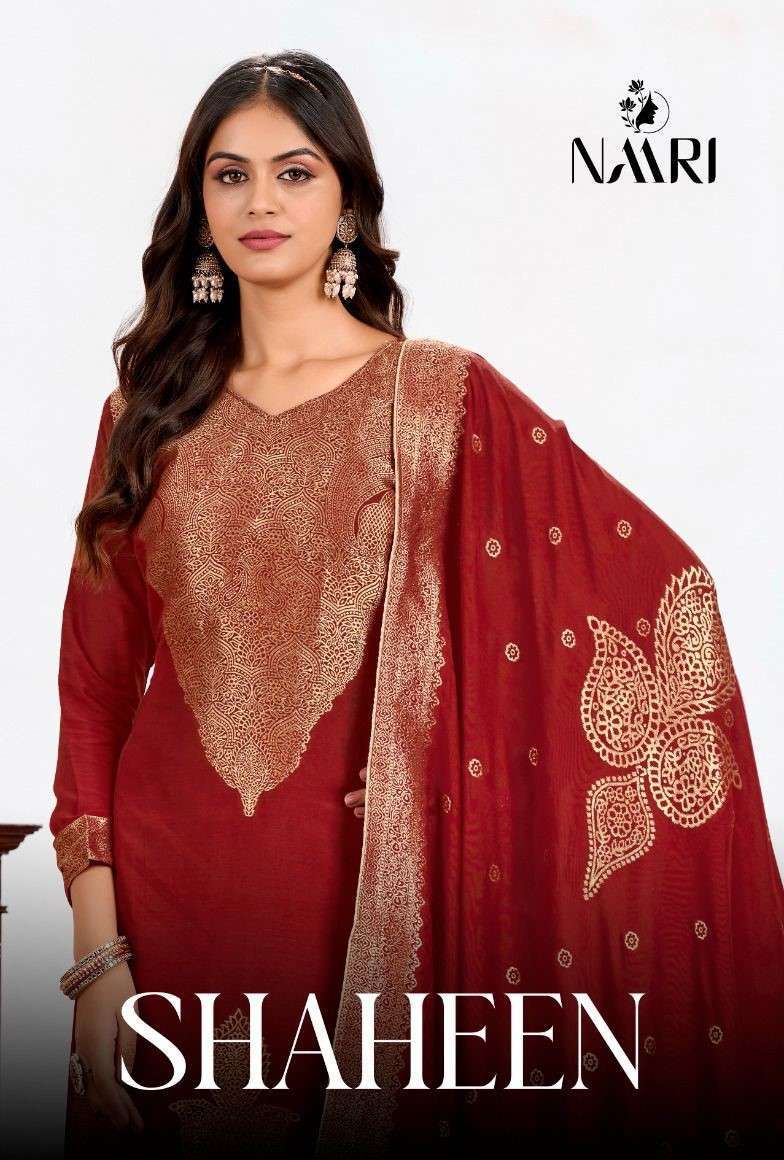 NAARI SHAHEEN PURE MUSLIN JACQUARD FESTIVEL WEAR LADIES SUIT CATALOG SUPPLIER